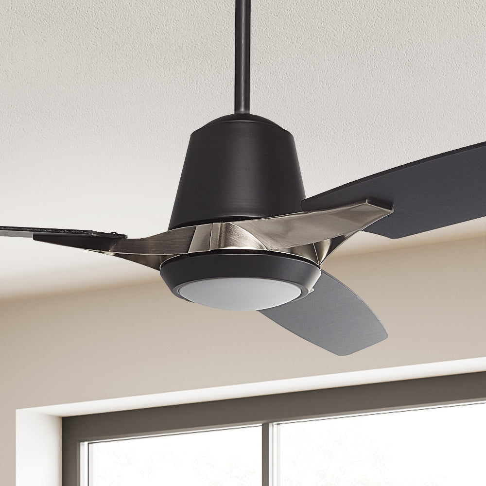 Smafan Exton 52 inch smart ceiling fan designs with black finish, elegant plywood blades and compatible with LED Light. #color_black