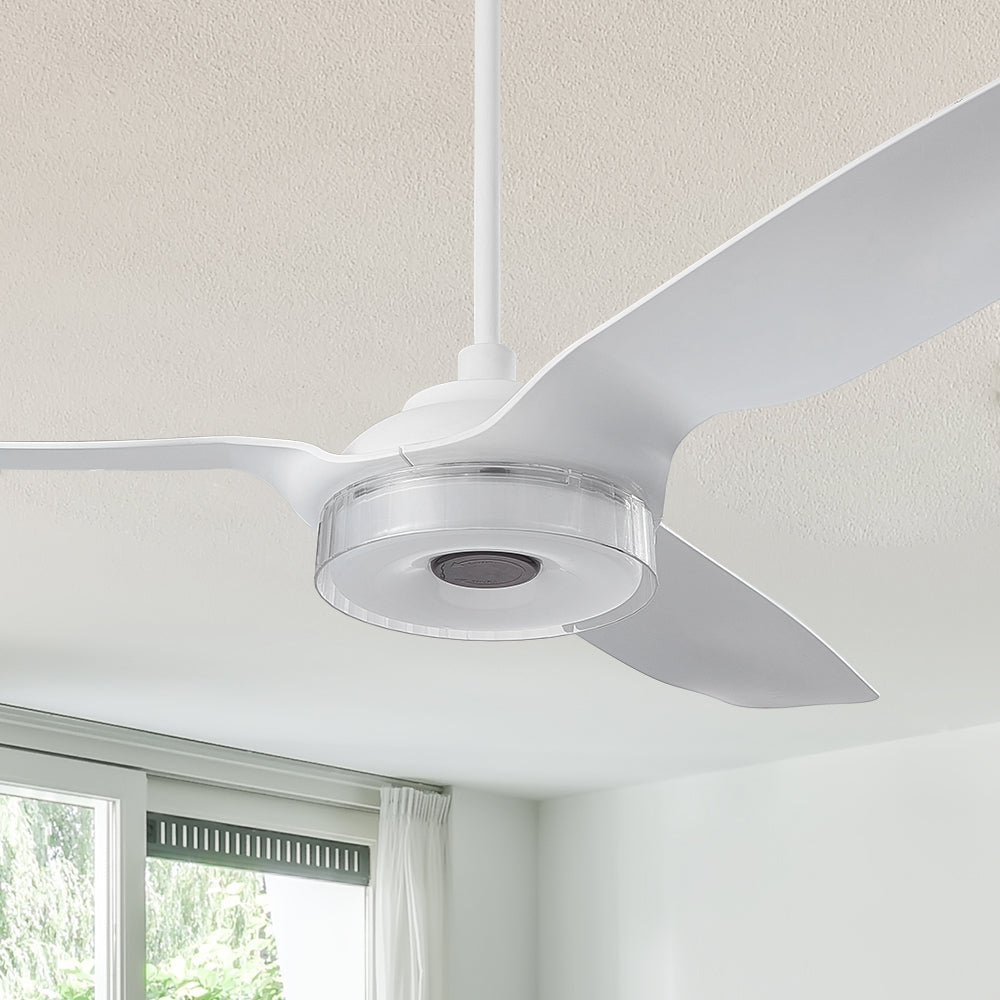 The Smafan Icebreaker 60'' smart fan delivers high and energy-efficient airflow in a sleek design. With dimmable integrated LED, 10-Speed whisper-quiet DC motor, available remote, phone app, and voice integration control, and airfoils in classic white or black or clear, Icebreaker helps you enjoy your better life.#color_White
