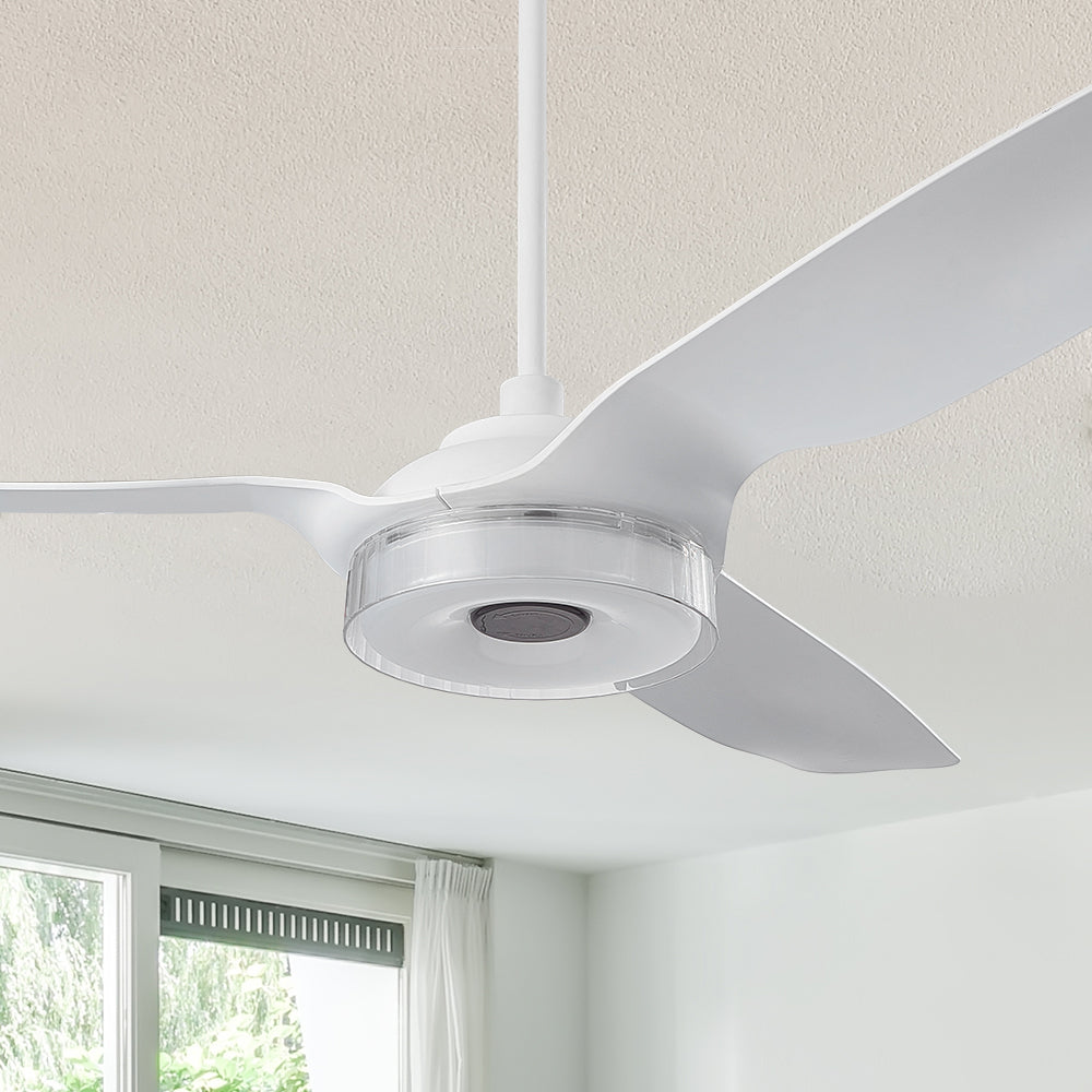 Icebreaker 56 inch smart fan delivers high and energy-efficient airflow in a sleek design. With dimmable integrated LED, 10-speed whisper-quiet DC motor, available remote, phone app, and voice integration control, and airfoils in classic white or black or clear, Icebreaker helps you enjoy your better life. #color_white