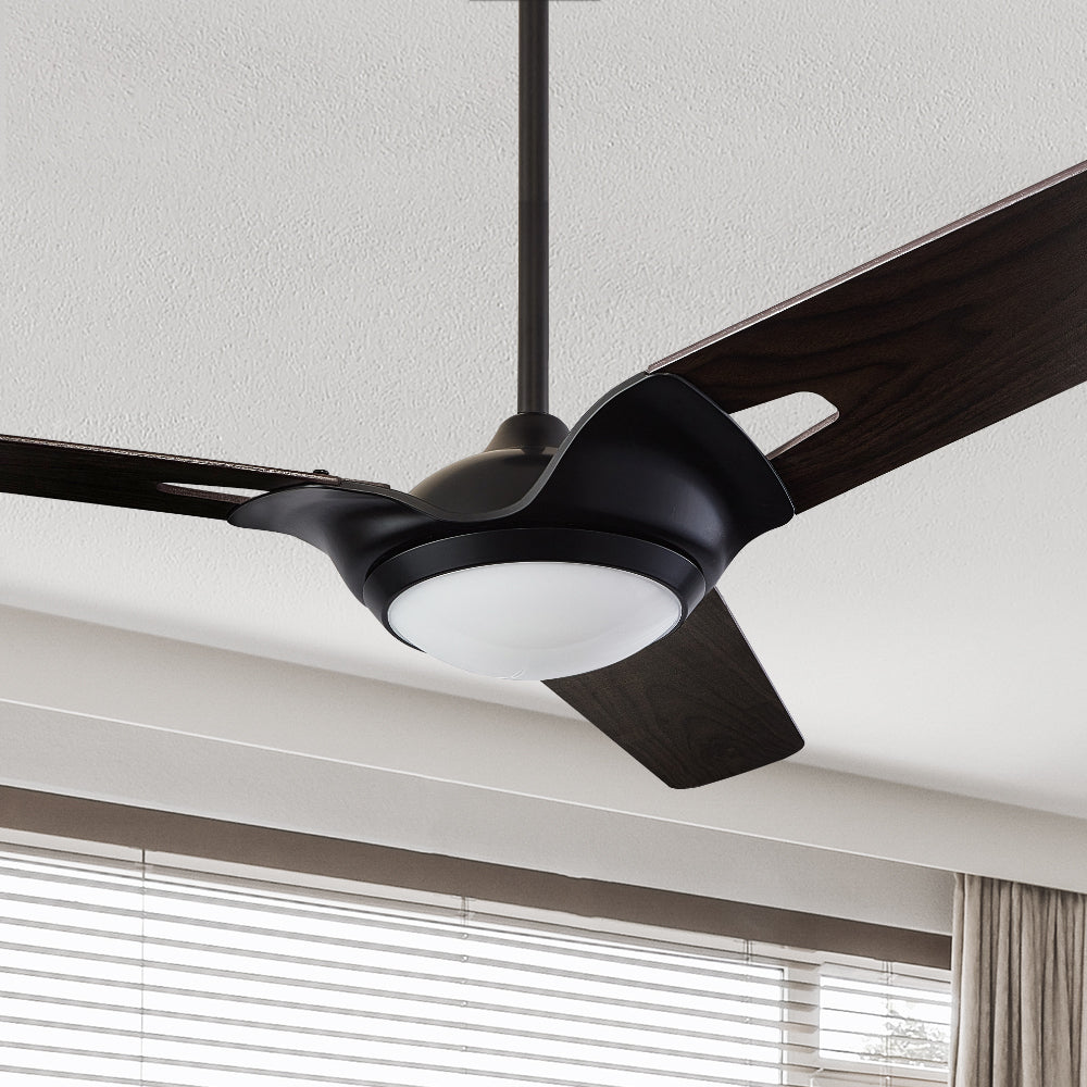 Smafan Innovator 52 inch smart ceiling fan with dimmable LED kit with 3 light settings, 10-speed whisper-quiet DC motor. #color_dark-wood