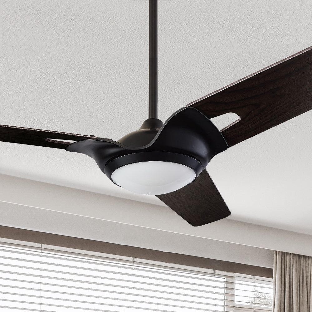 Carro Home Innovator 52'' 3-Blade Smart Ceiling Fan with LED Light Kit & Remote - Black case and wood grain Pattern Fan Blades#color_Black