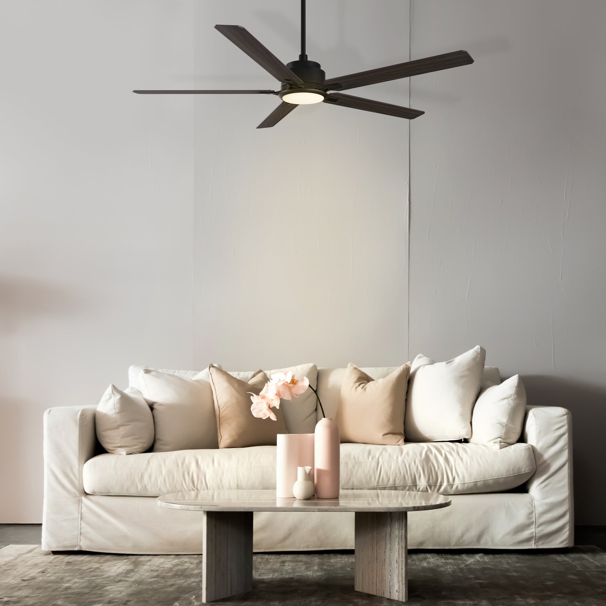 This Kyra 60" ceiling fan keeps your space cool, bright, and stylish. It is a soft modern masterpiece perfect for your large indoor living spaces. This ceiling fan is a simplicity designing with Black finish, use elegant Plywood blades and has an integrated 4000K LED cool light. The fan features Remote control to set fan preferences. #color_Wood