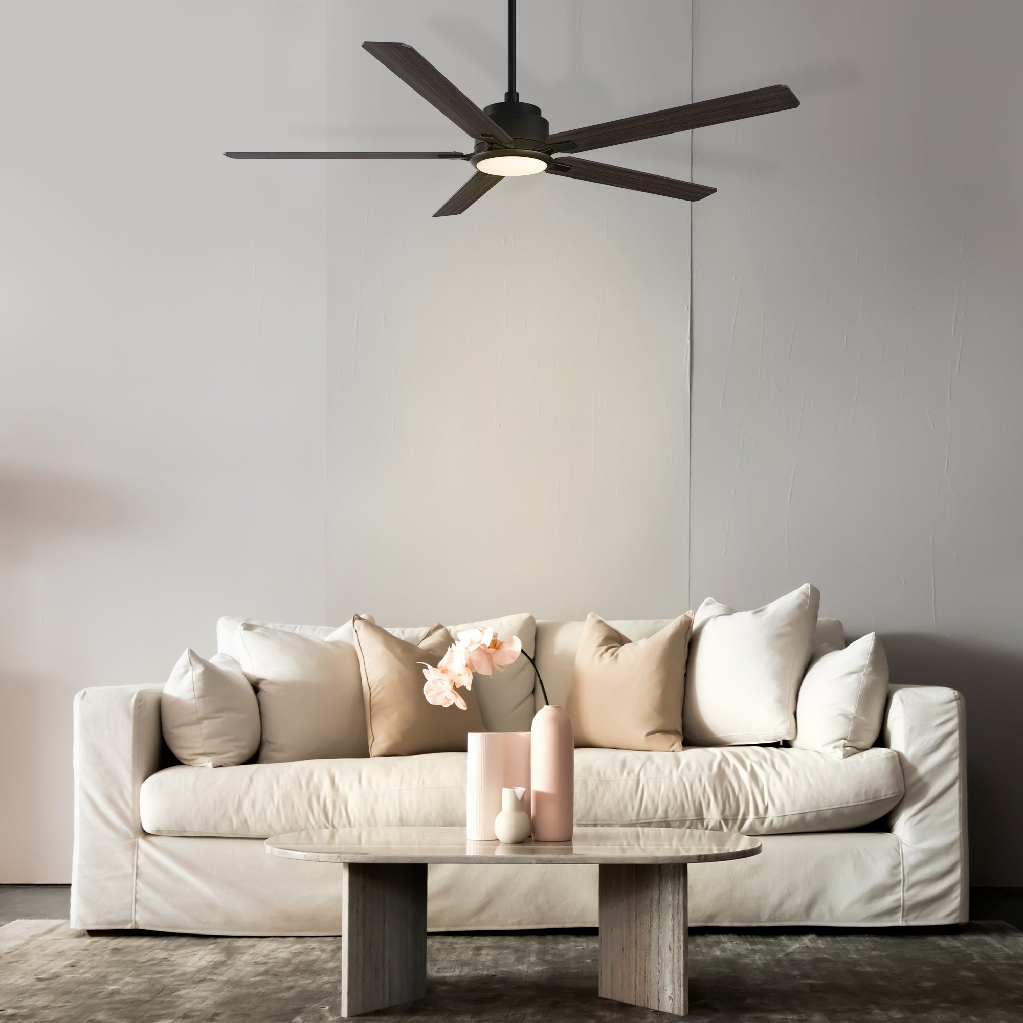 This Kyra 60" ceiling fan keeps your space cool, bright, and stylish. It is a soft modern masterpiece perfect for your large indoor living spaces. This ceiling fan is a simplicity designing with Black finish, use elegant Plywood blades and has an integrated 4000K LED cool light. The fan features Remote control to set fan preferences. 