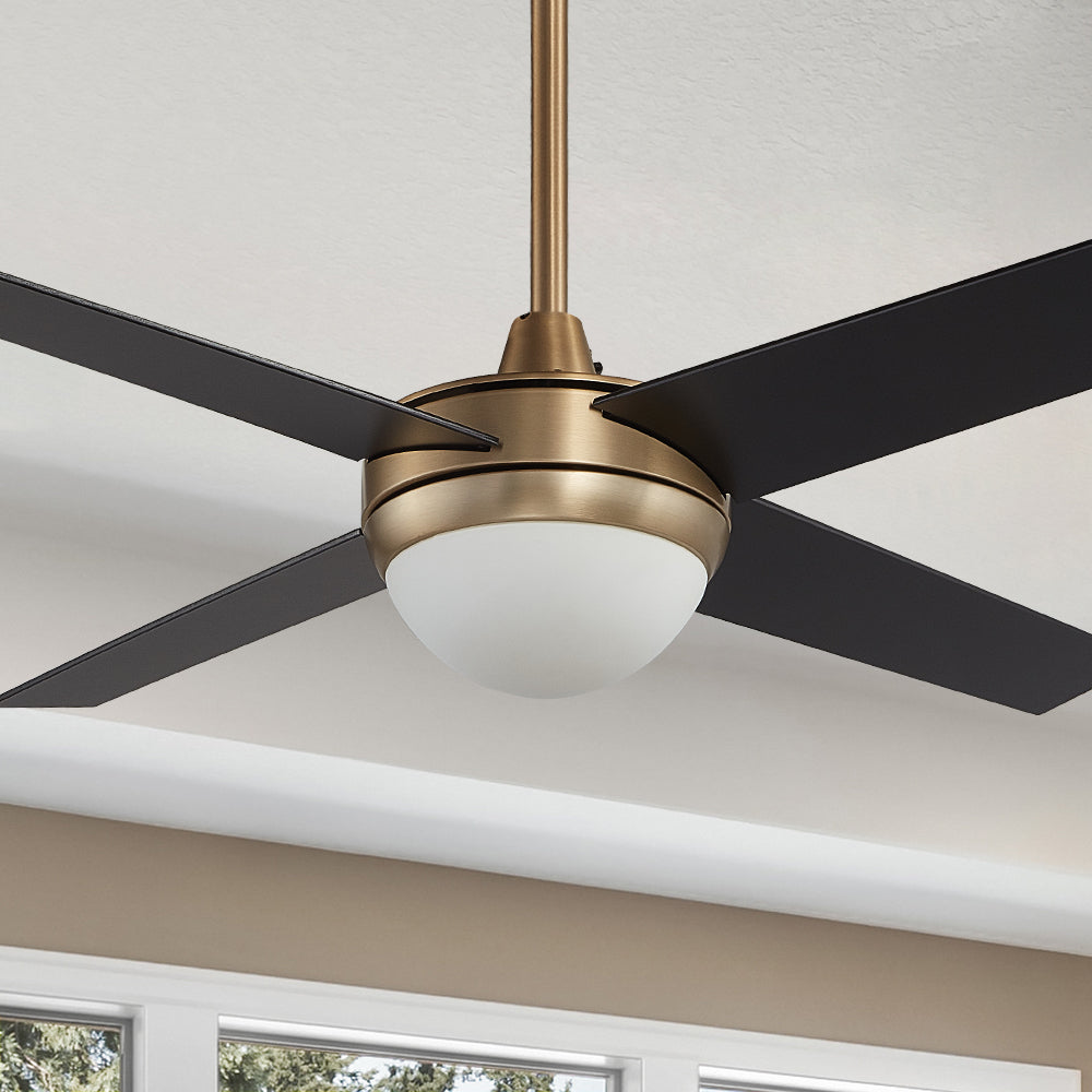 Nova 48&#39;&#39; Smart Ceiling Fan With LED Light Kit-Gold base with black blades. 