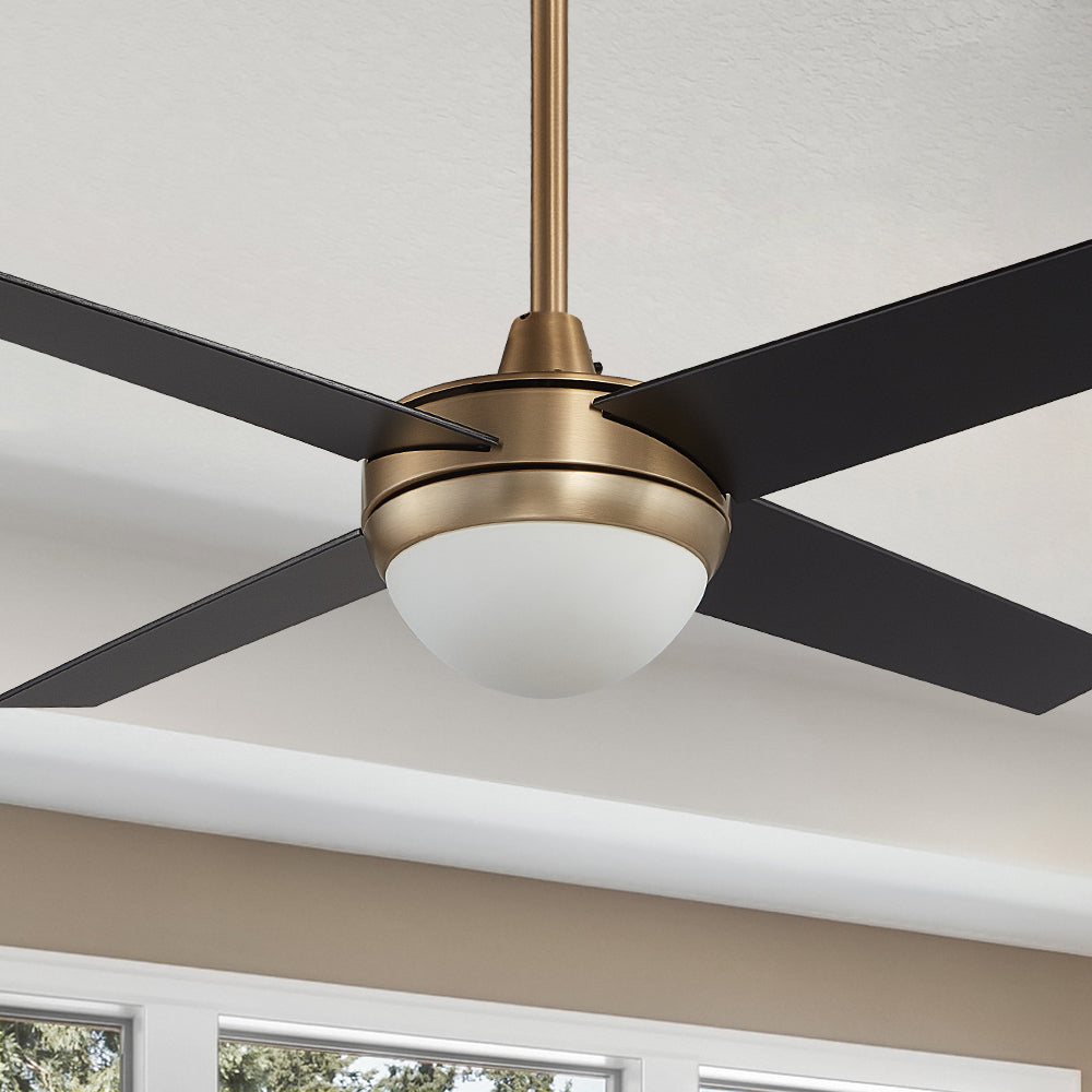 Nova 48'' Smart Ceiling Fan With LED Light Kit-Gold base with black blades. #color_gold