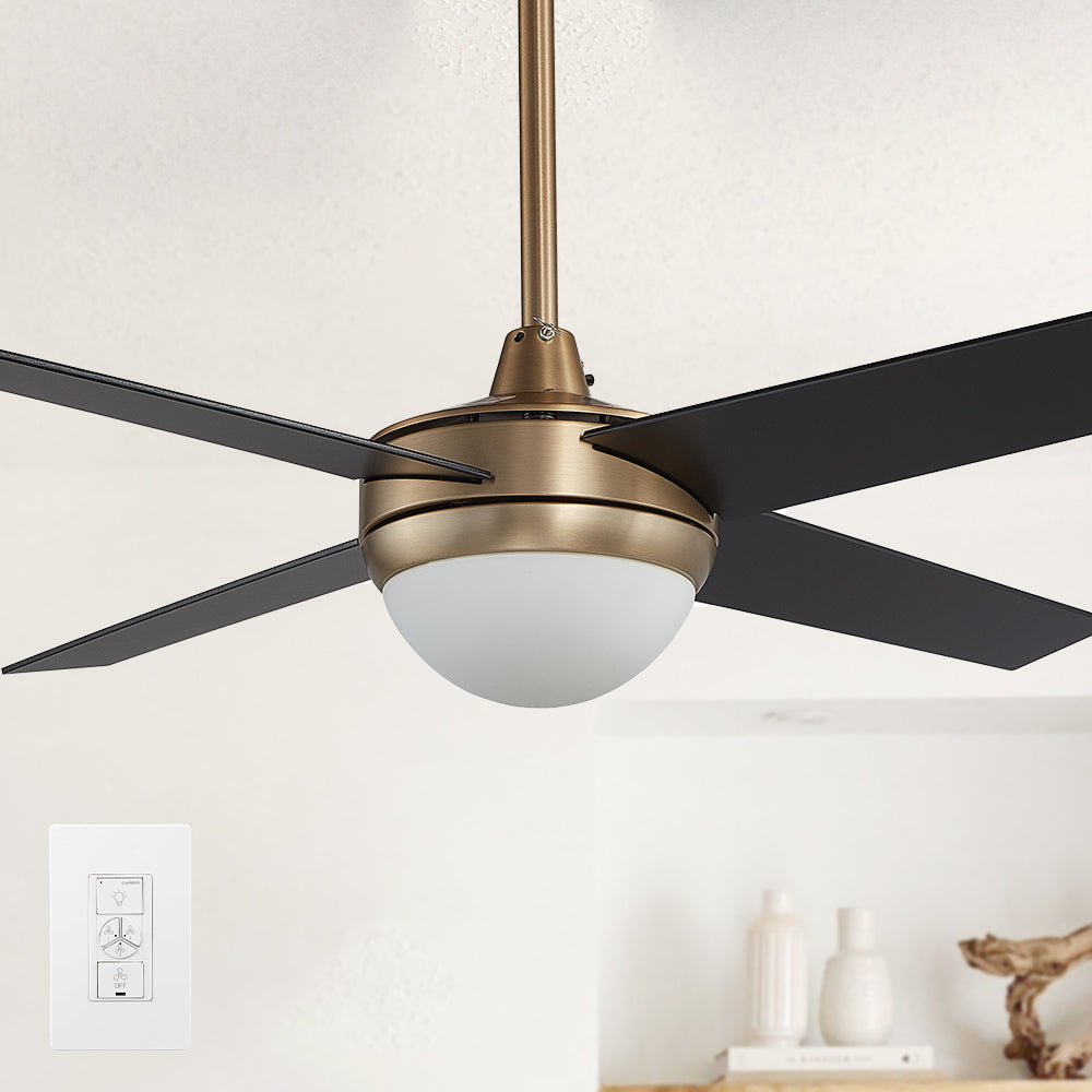 Nova 48'' Smart Ceiling Fan With LED Light Kit-Gold base with black blades. #color_black-gold