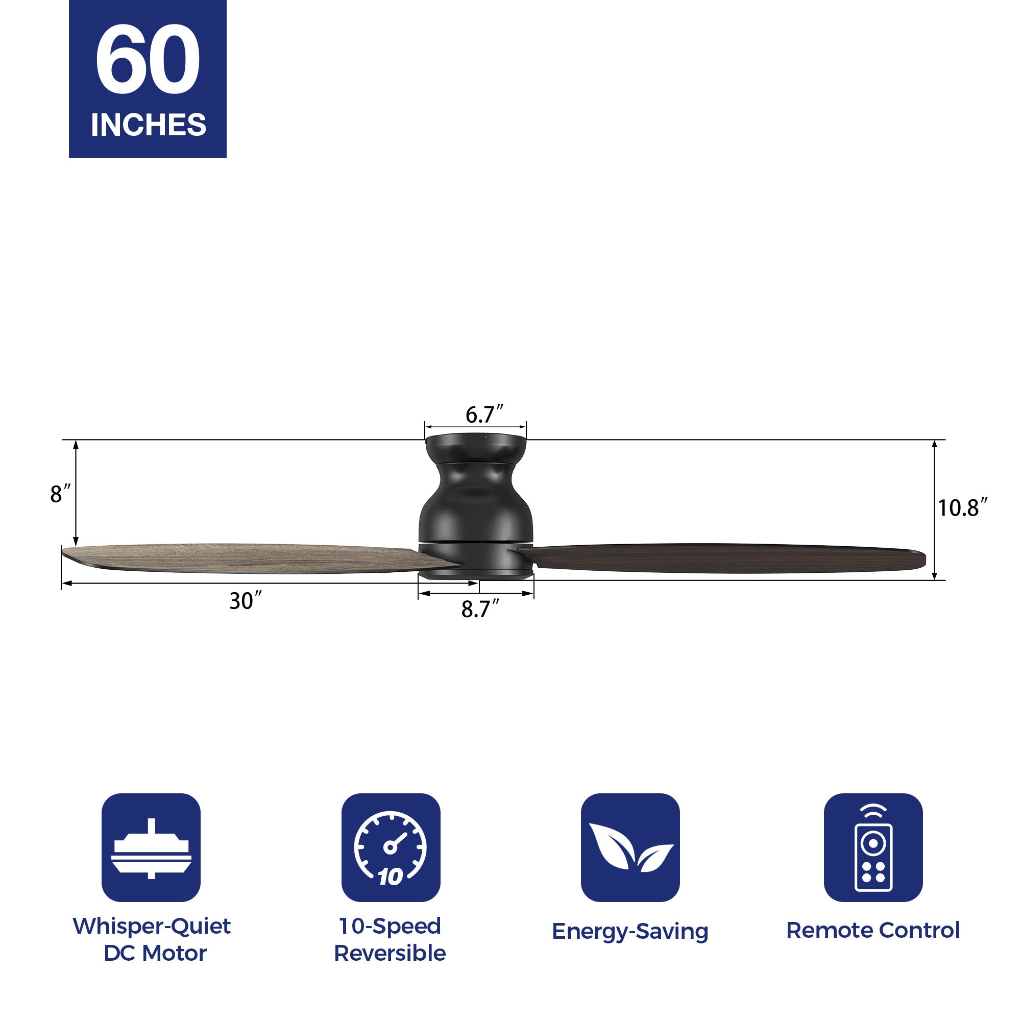 Enjoy a cooling breeze and relaxing controling in an elegant large space with the Smafan Osborn 60 inch indoor ceiling fan. The fan is equipped with the latest motor and controling technology with a stylish exterior to suit the décor of your preference. The fan features a charming black / white finish and sleek blades to cooling up your indoor living spaces. 