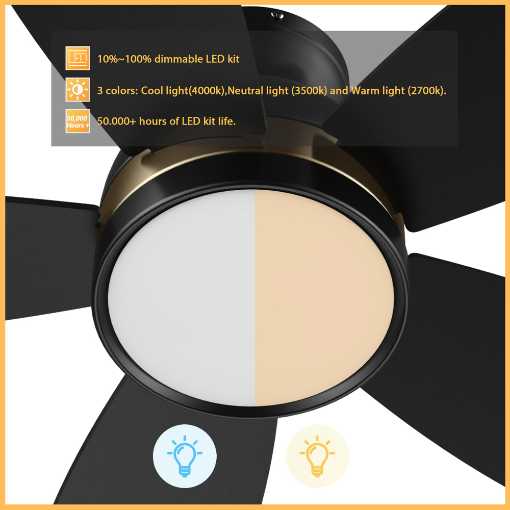 This Povjeta 48 inch ceiling fan keeps your space cool, bright, and stylish. It is a modern masterpiece perfect for your indoor living spaces. This ceiling fan features a sleek Black finish, elegant Plywood blades, and an integrated 4000K LED cool light. The fan also comes with a Remote control to set fan preferences. 