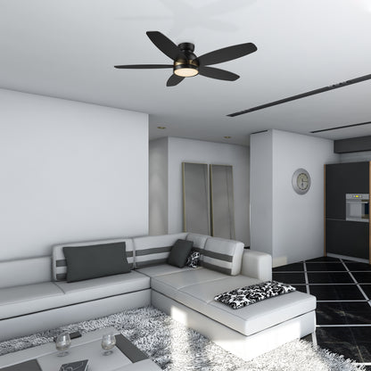 This Povjeta 48 inch ceiling fan keeps your space cool, bright, and stylish. It is a modern masterpiece perfect for your indoor living spaces. This ceiling fan features a sleek Black finish, elegant Plywood blades, and an integrated 4000K LED cool light. The fan also comes with a Remote control to set fan preferences. 