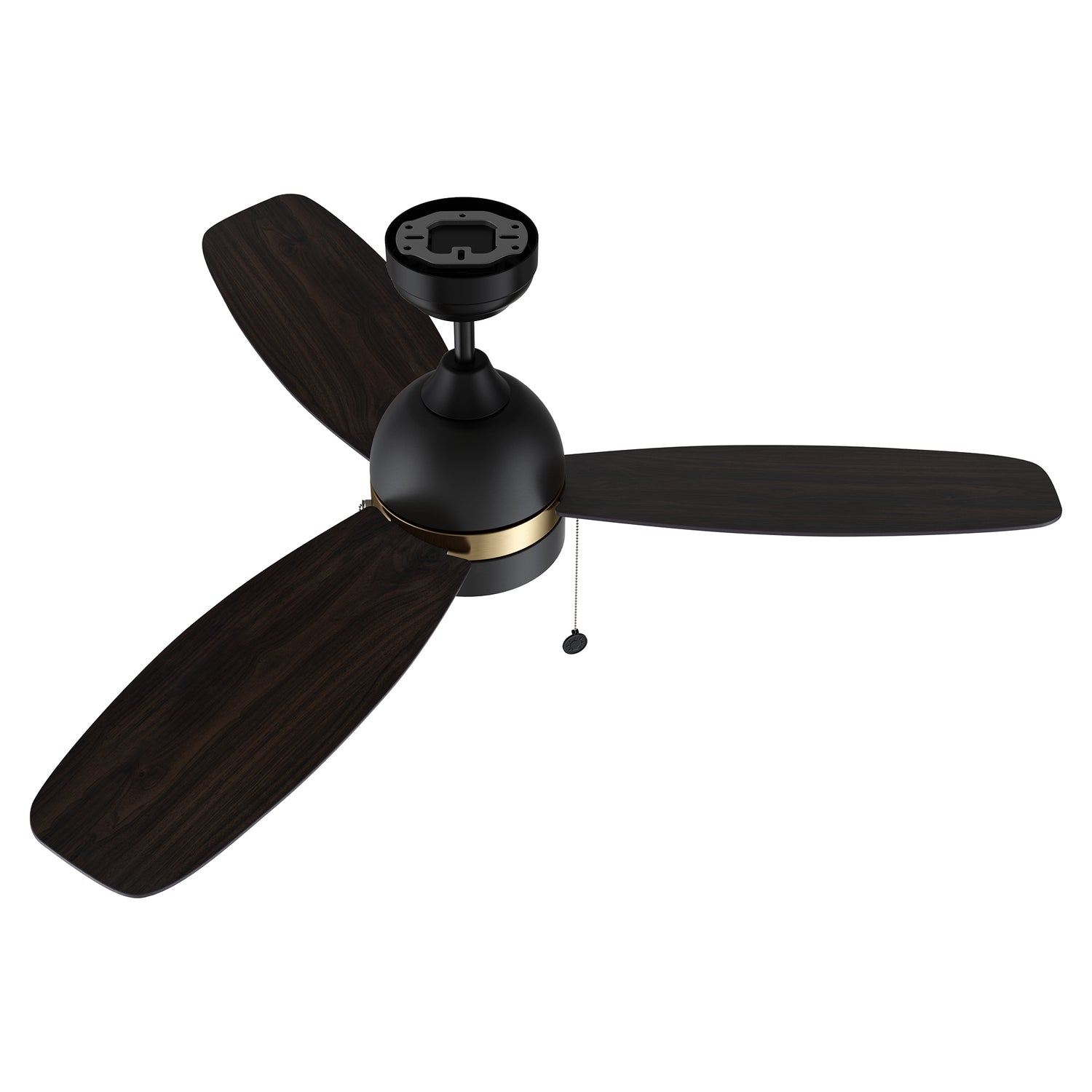 Striking and natural dark wood finish on the fan blades. Enhances the Carro Tesoro pull chain ceiling fan&