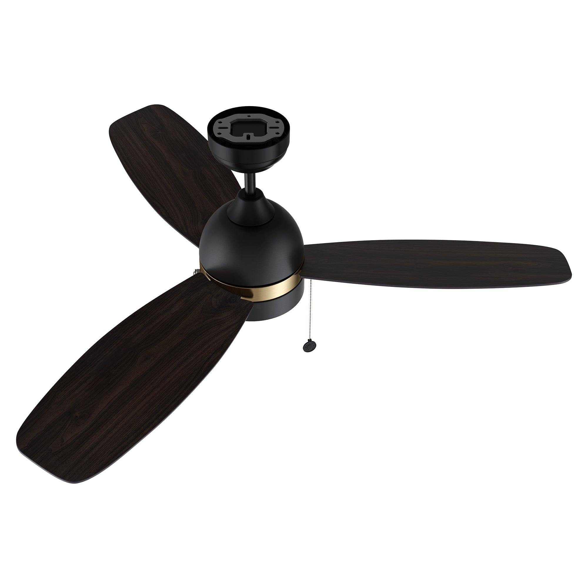 Striking and natural dark wood finish on the fan blades. Enhances the Carro Tesoro pull chain ceiling fan's overall aesthetic with a touch of warmth and sophistication. #color_dark-wood