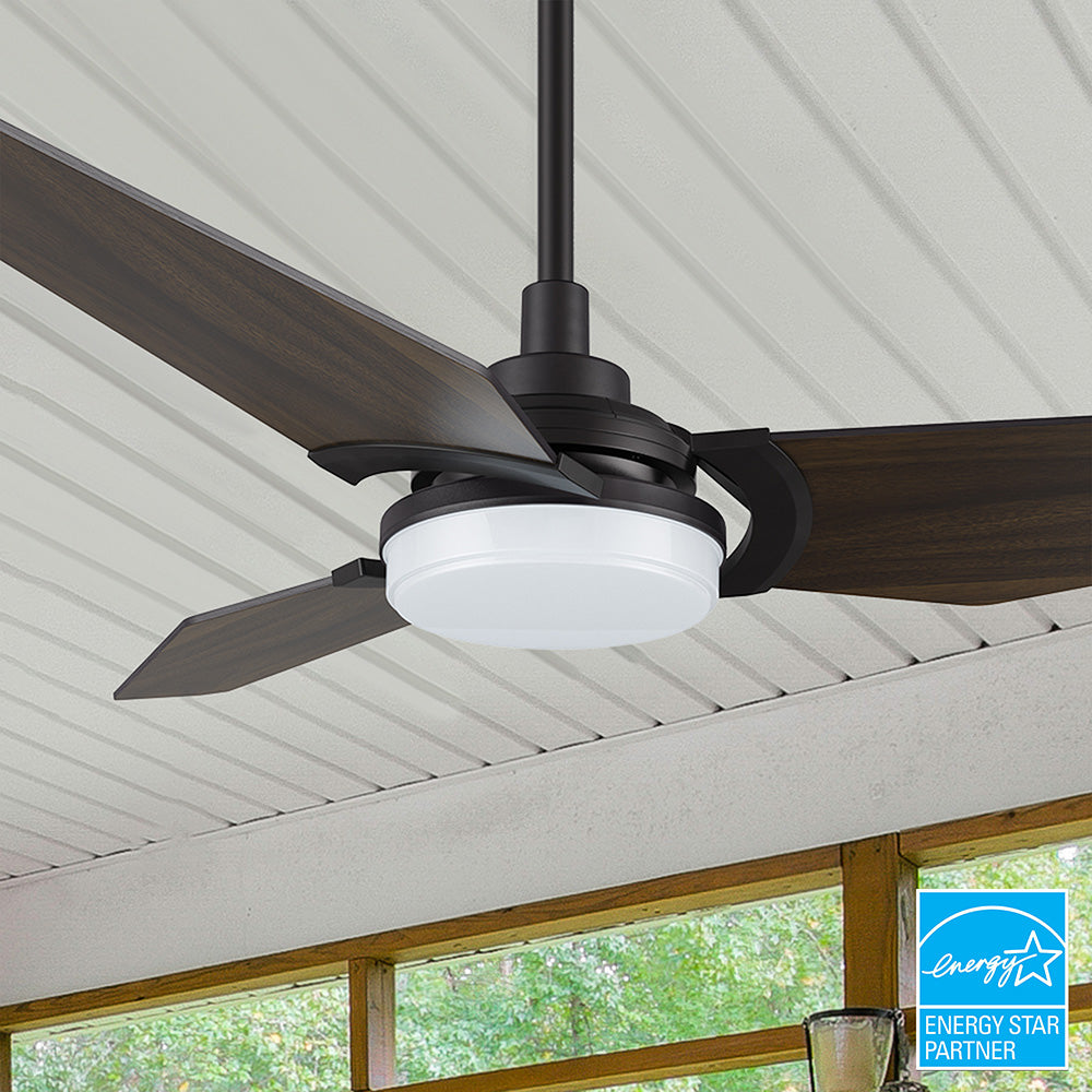 The Smafan Trailblazer 56'' Smart Fan’s sleek and stylish design fits perfectly with any décor trend. With a fully dimmable, and energy-efficient LED kit, whisper-quiet operation#color_dark-wood
