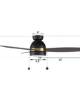A size detail of Carro Troyes 48 inch pull-chain ceiling fan with light. 