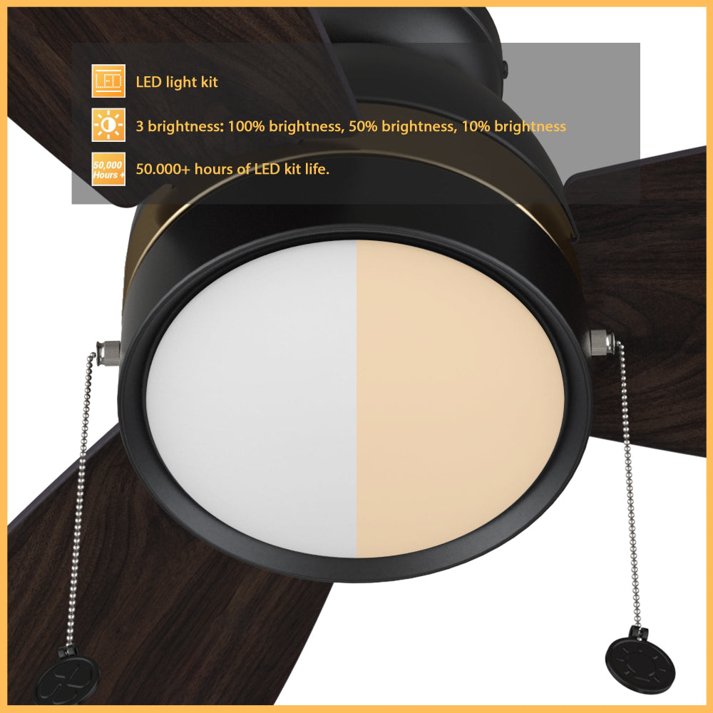 Carro Troyes 52 inch pull-chain ceiling fan with 1300 lumens LED light kit, 50,000+ Hours Light Life Span. 