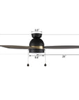 A size detail of Carro Troyes 52 inch pull-chain ceiling fan with light. 