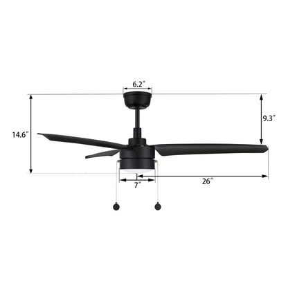 A pure black exterior, elegant ABS blades, and a charming LED light cover come together to create the classic Venteto 52 inch pull-chain ceiling fan with light. 