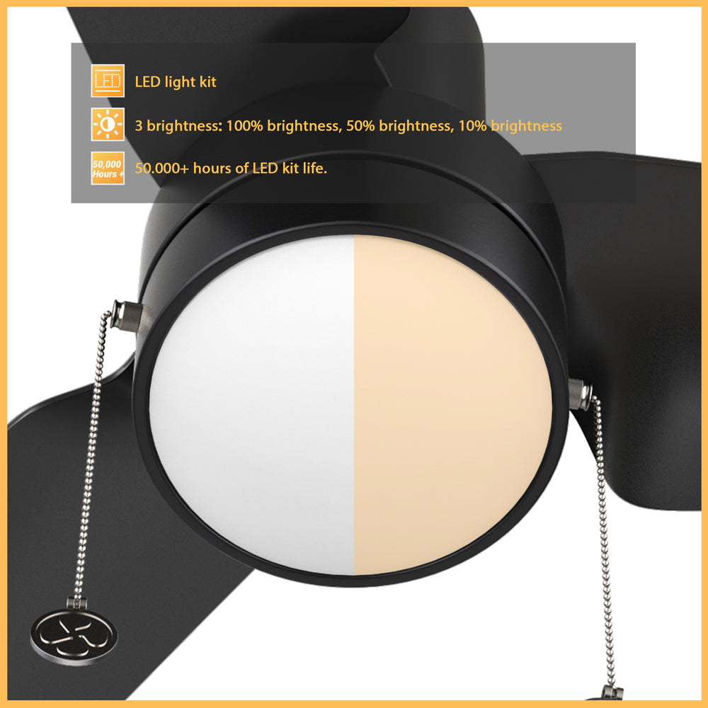 Smafan Carro Vesper 52 inch pull chain ceiling fan with dimmable lighting. 