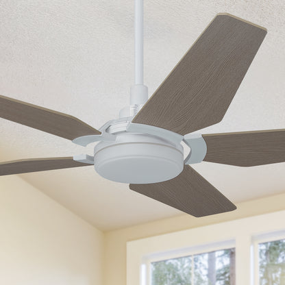 mafan Voyager 52 inch smart ceiling fan designs with light wood finish, elegant plywood blades, glass shade and has an integrated 4000K LED daylight. 