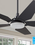 Smafan Voyager 52 inch smart ceiling fan designs with black finish, elegant plywood blades, glass shade and has an integrated 4000K LED daylight. 