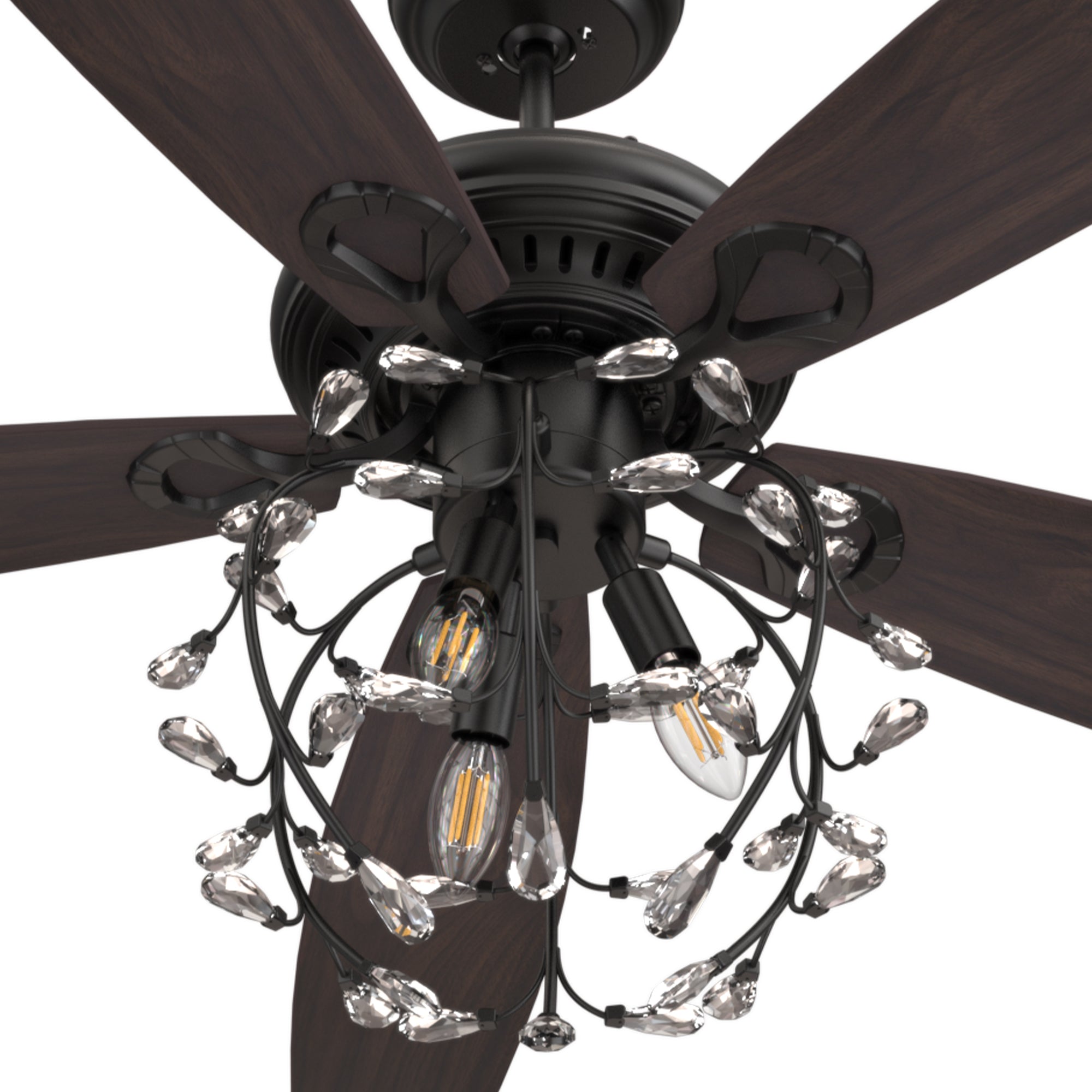 This Cedar 52''ceiling fan keeps your space cool, bright, and stylish. It is a soft modern masterpiece perfect for your large indoor living spaces. This ceiling fan is a simplicity designing with black finish, use elegant Plywood blades and compatible with LED bulb(Not included). The fan features remote control.
