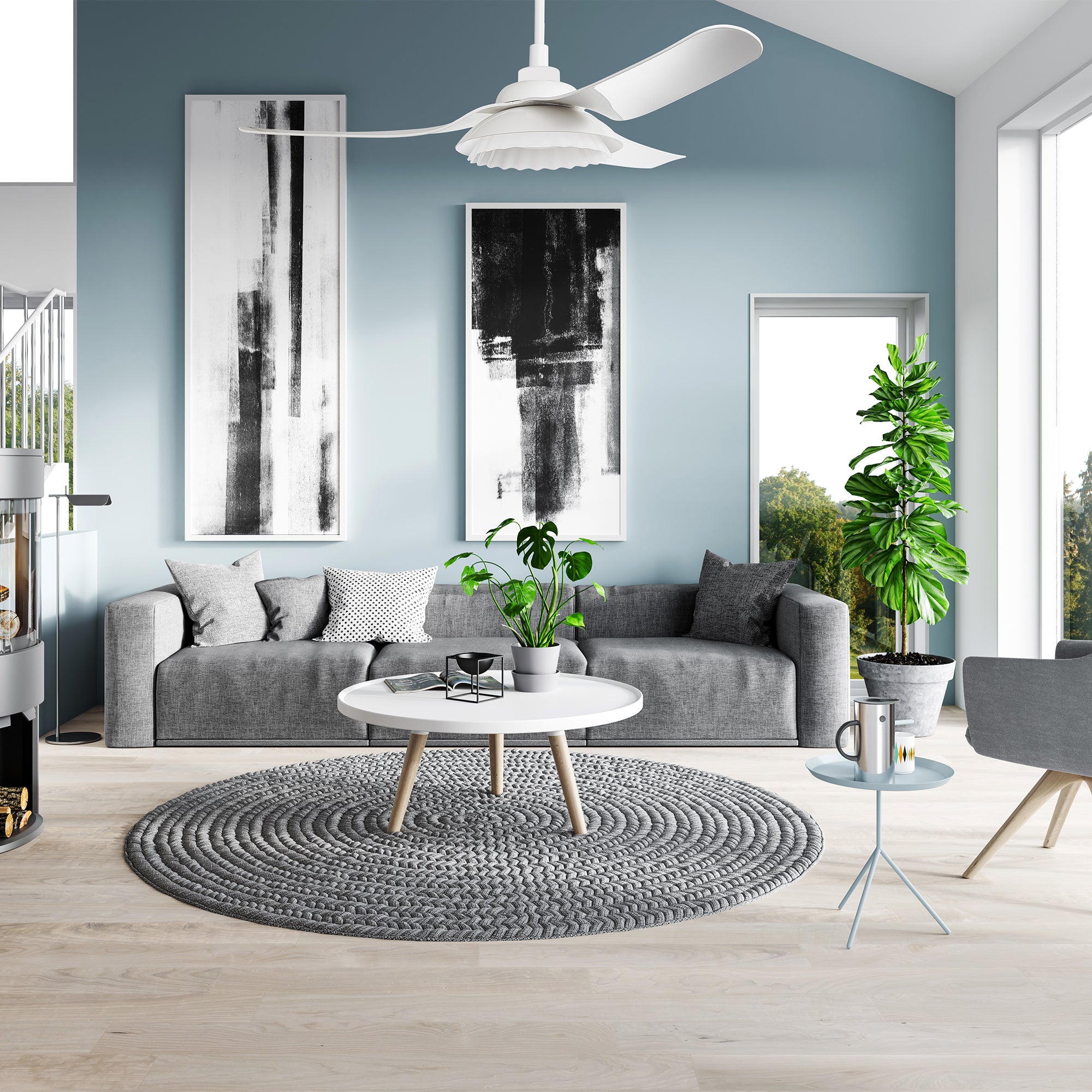 The  Smafan Daisy  52'' smart ceiling fan keeps your space cool, bright, and stylish. It is a soft modern masterpiece perfect for your large indoor living spaces. This Wifi smart ceiling fan is a simplicity designing with White finish, use very strong ABS blades and has an integrated 4000K LED daylight. 