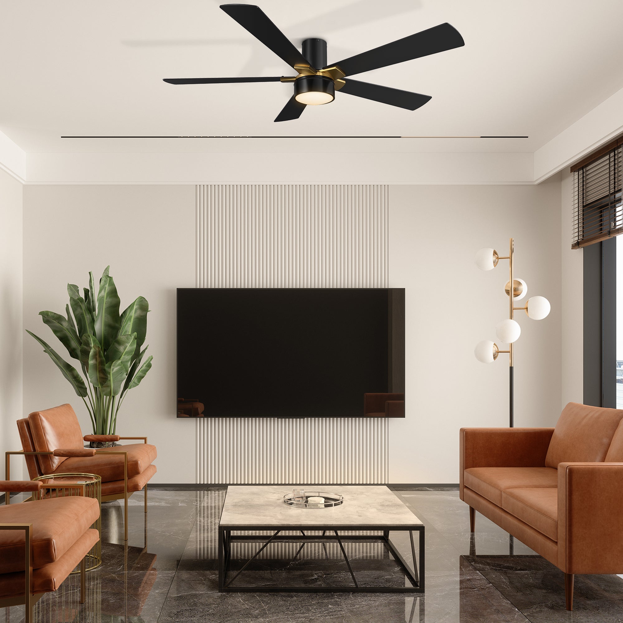 This Duluth 52&quot; smart ceiling fan keeps your space cool, bright, and stylish. It is a soft modern masterpiece perfect for your large indoor living spaces. This Wifi smart ceiling fan is a simplicity designing with Black finish, use elegant Plywood blades and has an integrated 4000K LED cool light. The fan features Remote control, Wi-Fi apps, Siri Shortcut and Voice control technology (compatible with Amazon Alexa and Google Home Assistant ) to set fan preferences.