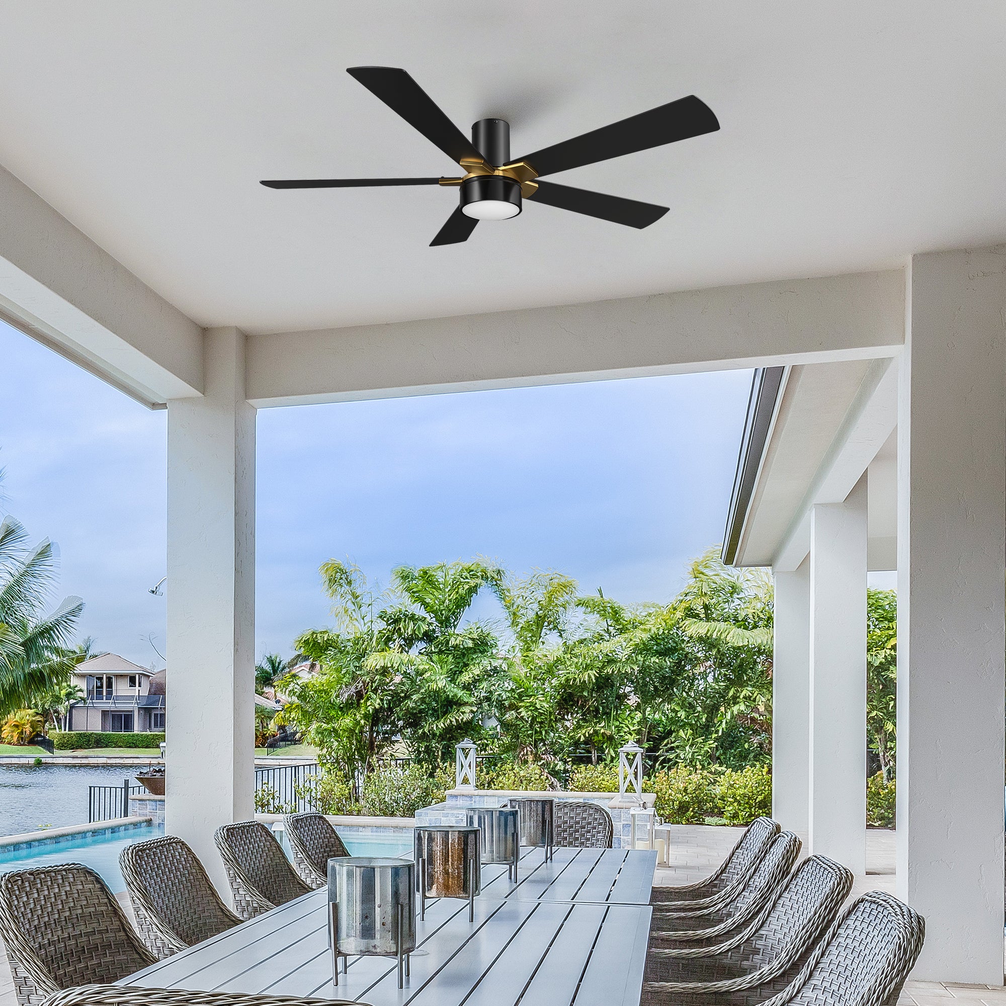 This Duluth 52&quot; smart ceiling fan keeps your space cool, bright, and stylish. It is a soft modern masterpiece perfect for your large indoor living spaces. This Wifi smart ceiling fan is a simplicity designing with Black finish, use elegant Plywood blades and has an integrated 4000K LED cool light. The fan features Remote control, Wi-Fi apps, Siri Shortcut and Voice control technology (compatible with Amazon Alexa and Google Home Assistant ) to set fan preferences.