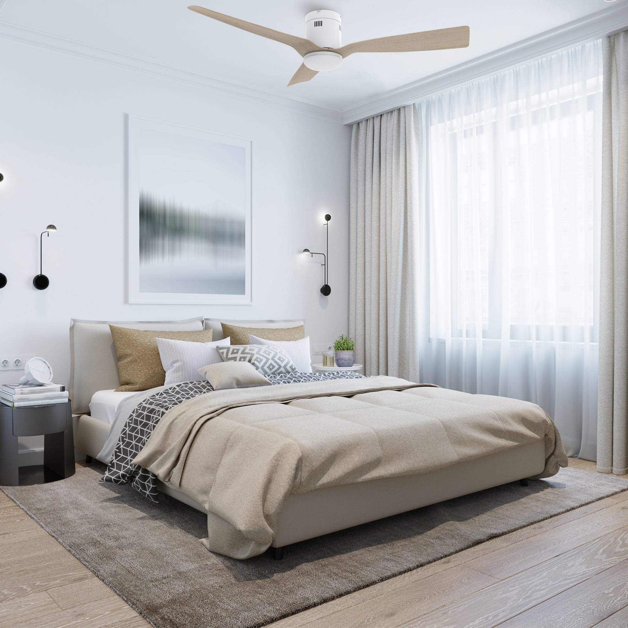 Smafan Elite Smart Ceiling Fan is compatible with Alexa, Siri, Google Assistant, smart app. It will bring a modern touch to your home décor. Elegant, quietness, and energy saving are some of its advantages. Available for outdoor/indoor use. 