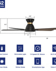 This Smafan Essex 52'' flush mount smart ceiling fan keeps your space cool,features Remote control, Wi-Fi apps, Siri Shortcut and Voice control technology (compatible with Amazon Alexa and Google Home Assistant ) to set fan preferences.