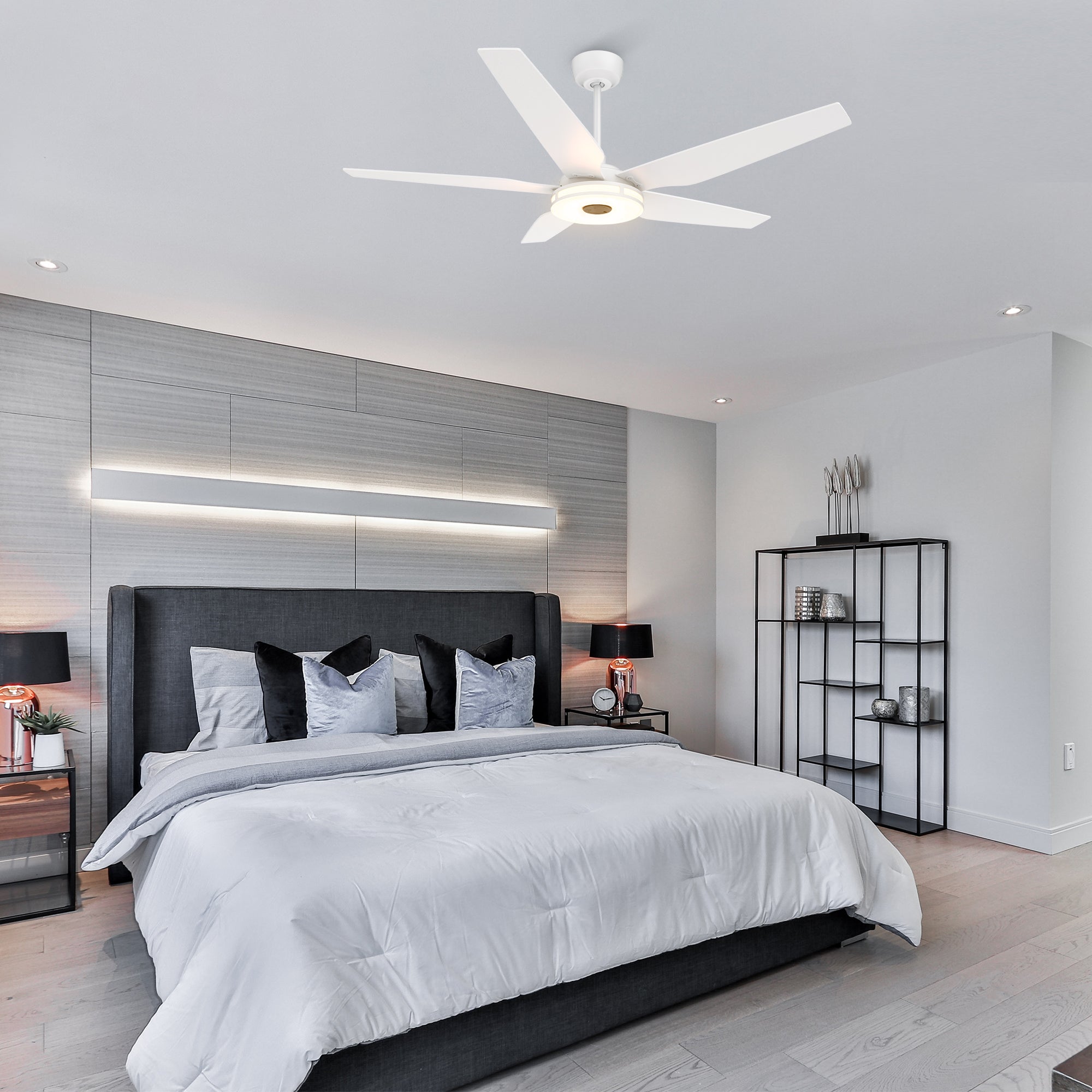 The Smafan Explorer 52&#39;&#39; smart WIFI ceiling fan brings a modern touch to your home décor. Making life simpler is what exactly Explorer does for you. With dimmable integrated LED, 10-speed whisper-quiet DC motor, Alexa, Google Assistant, Siri enabled. Easy install.