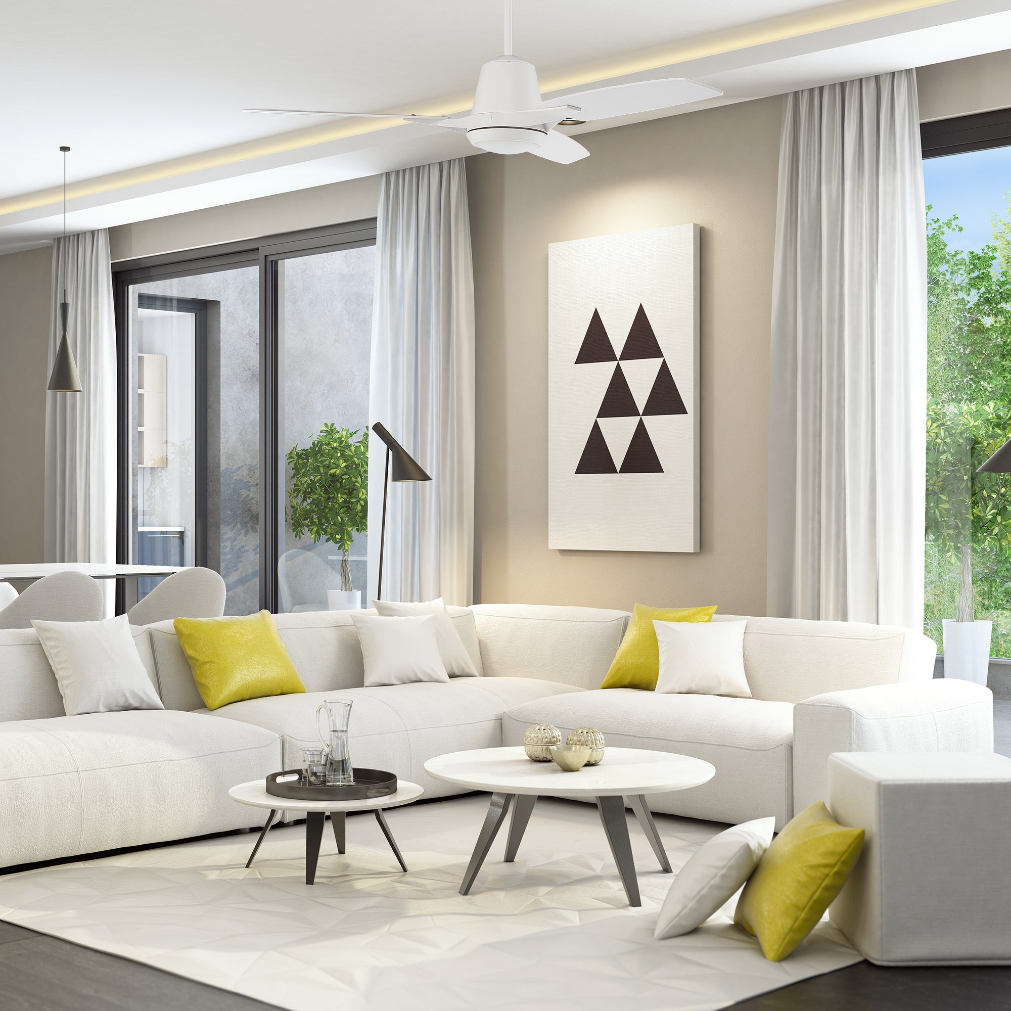 The Smafan Exton 52&#39;&#39; Smart Ceiling Fan keeps your space cool, bright, and stylish. It is a soft modern masterpiece perfect for your large indoor living spaces. This Wifi smart ceiling fan is a simplicity designing with Black finish, use elegant Plywood blades and compatible with LED Light. The fan features wall control, Wi-Fi apps, Siri Shortcut and Voice control technology (compatible with Amazon Alexa and Google Home Assistant ) to set fan preferences.