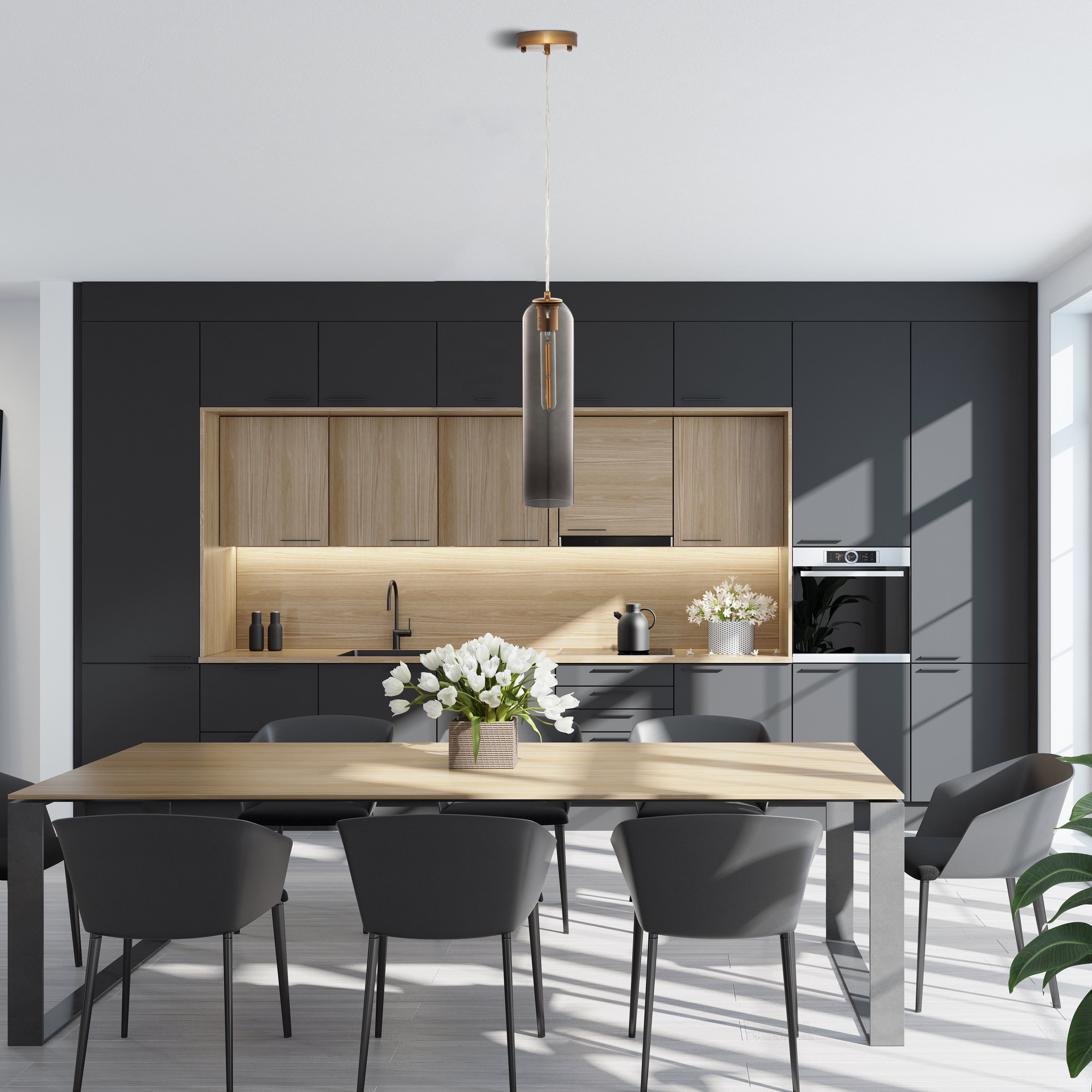 Hydra Pendant Light Collection features a 1-light pendant with a stunning design statement. Because of its thin width, it’s perfect for illuminating a compact entryway or lining a few up above the kitchen island to case a warm glow over morning meals. It looks incredible mounted in a series in the kitchen or hallway, or as an accent piece in the living room or bedroom to complement and brighten up your décor. 