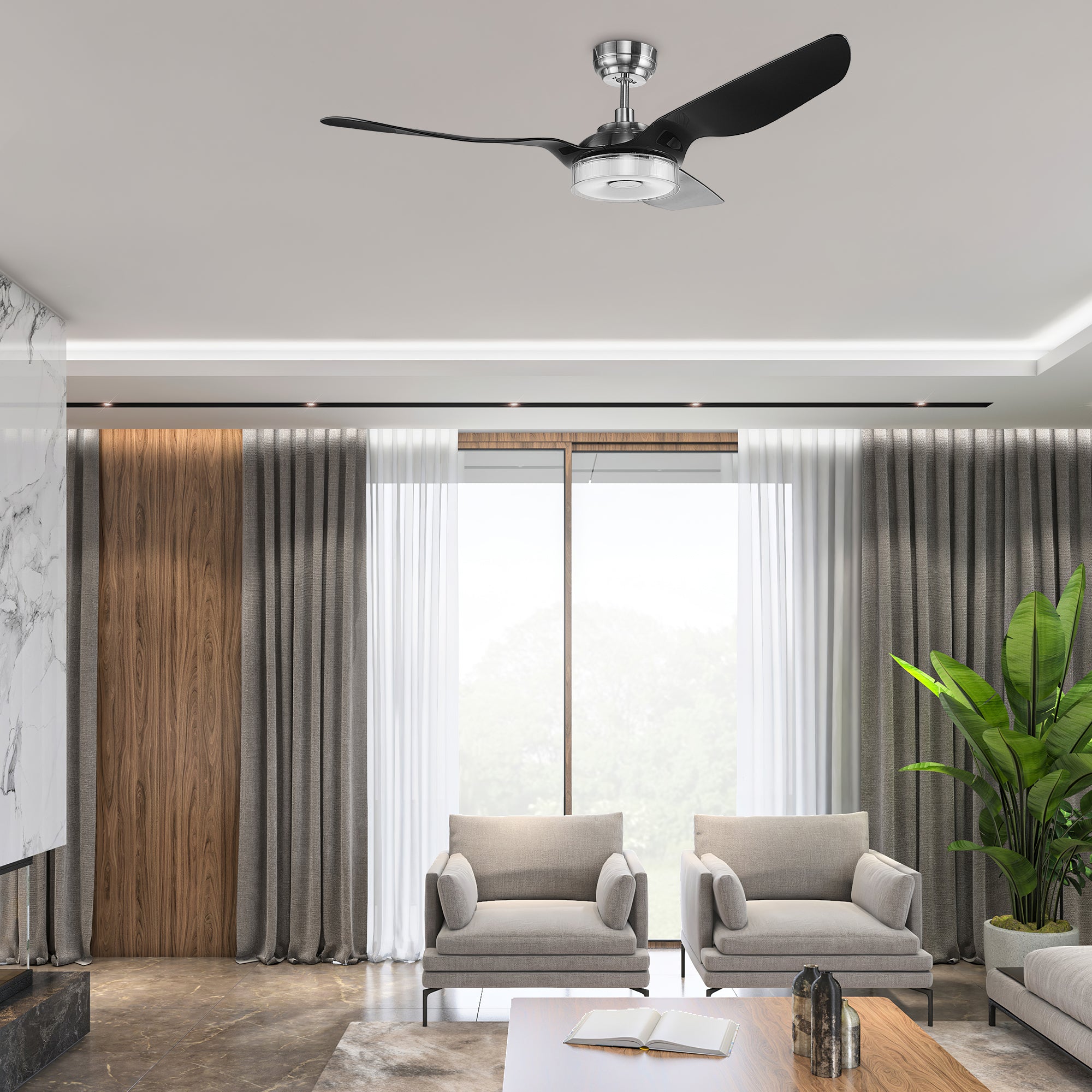 The Smafan 56&#39;&#39; Icebreaker smart fan delivers high and energy-efficient airflow in a sleek design. With dimmable integrated LED, 10-speed whisper-quiet DC motor, available remote, phone app, and voice integration control, and airfoils in classic white or black or clear, Icebreaker helps you enjoy your better life. 
