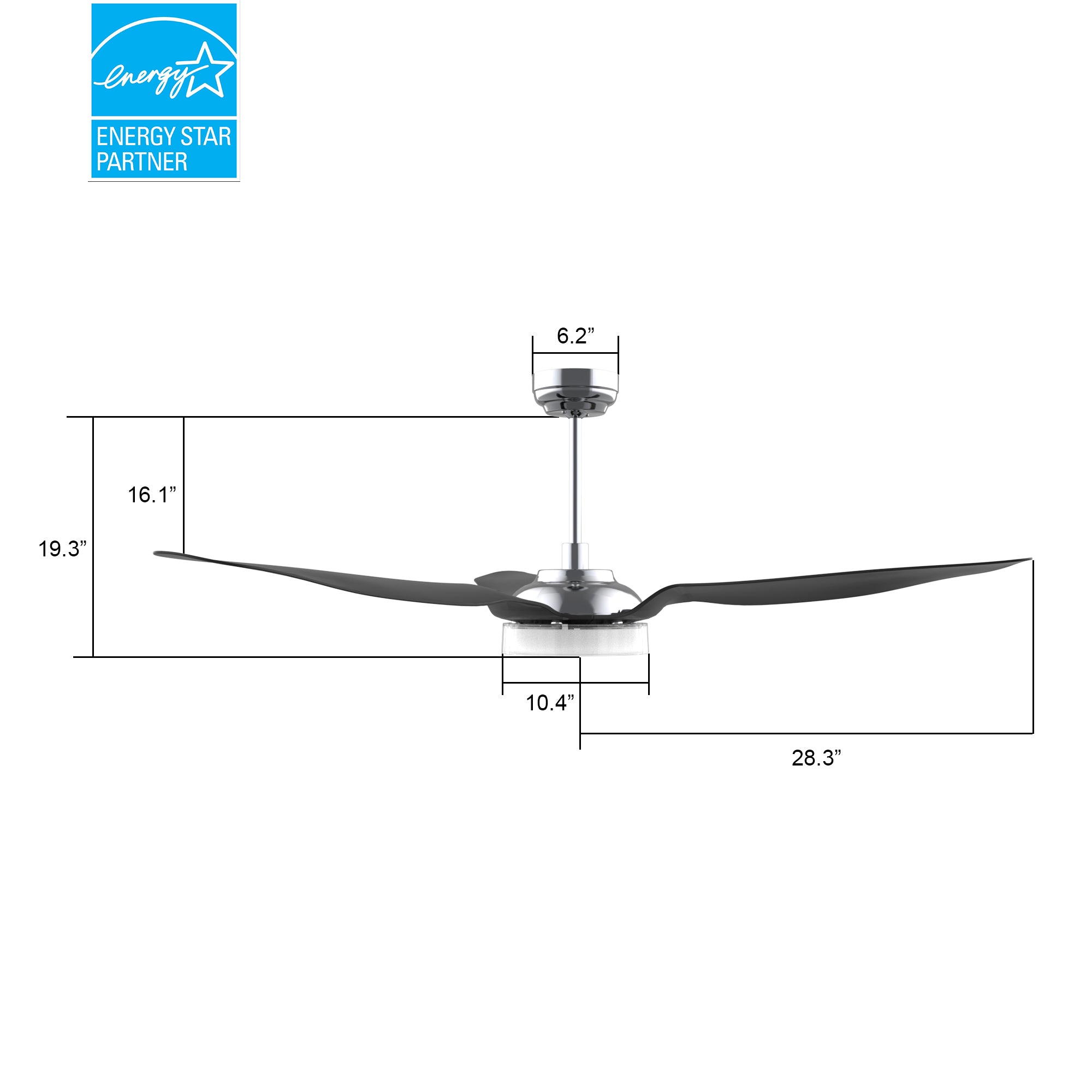 The Smafan 56'' Icebreaker smart fan delivers high and energy-efficient airflow in a sleek design. With dimmable integrated LED, 10-speed whisper-quiet DC motor, available remote, phone app, and voice integration control, and airfoils in classic white or black or clear, Icebreaker helps you enjoy your better life. #color_silver-black