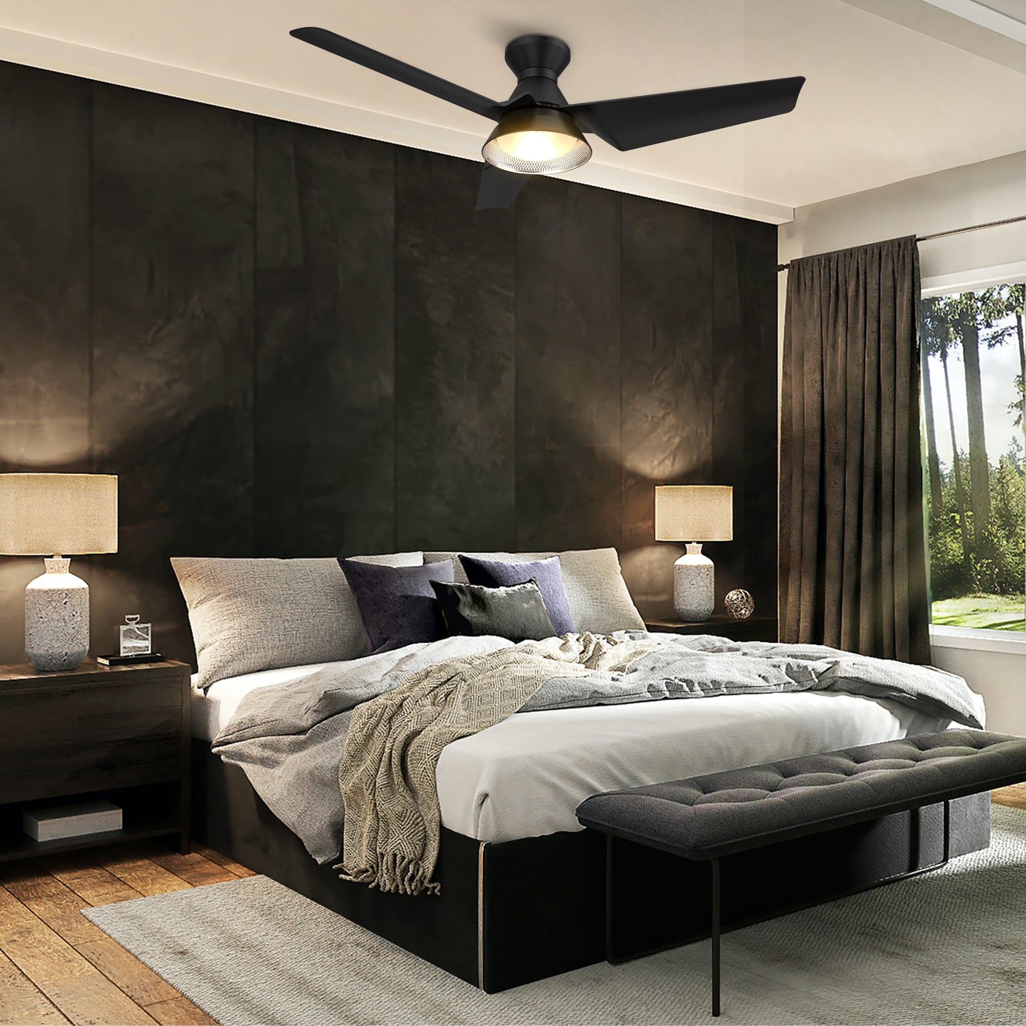 This Smafan Jett 52&#39;&#39; smart ceiling fan keeps your space cool, bright, and stylish. It is a soft modern masterpiece perfect for your large indoor living spaces. This Wifi smart ceiling fan is a simplicity designing with Black finish, use very strong ABS blades and has an integrated 4000K LED daylight. The fan features Remote control, Wi-Fi apps and Voice control technology (compatible with Amazon Alexa and Google Home Assistant, but not included) to set fan preferences.