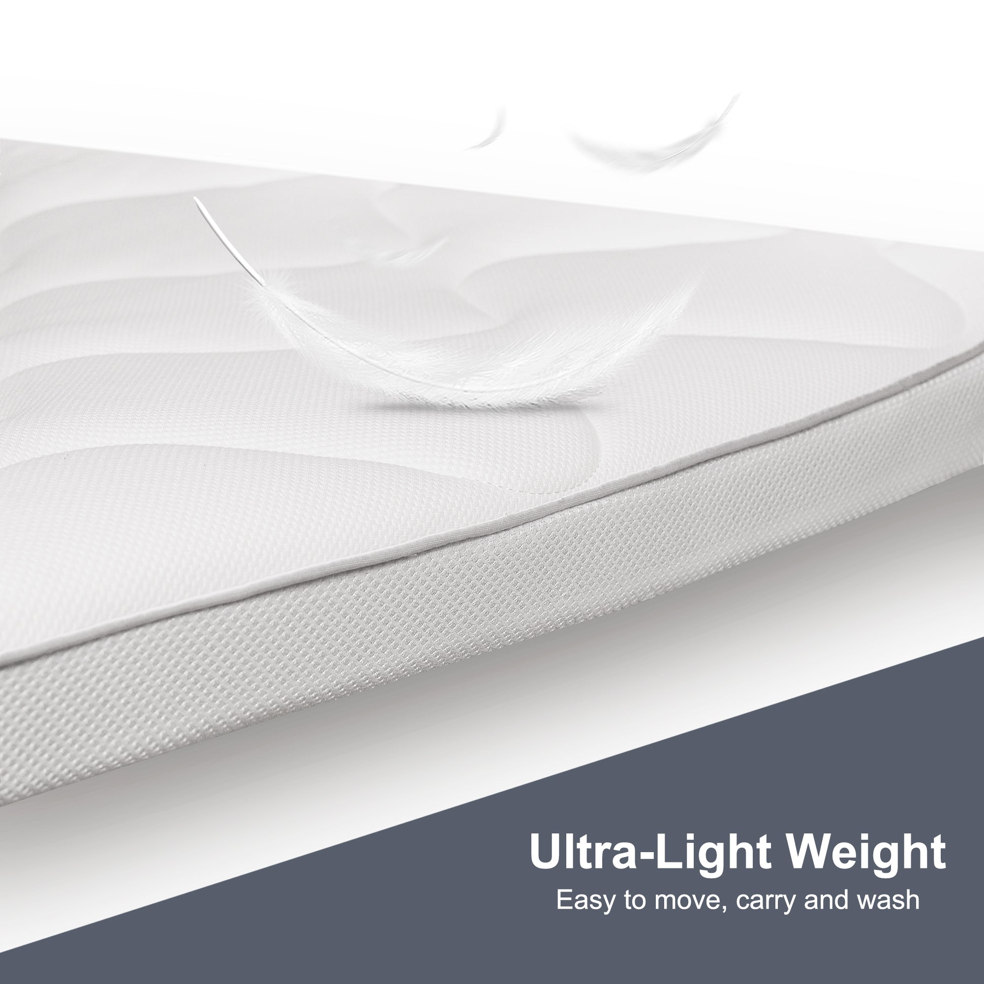 The Smafan Kaiteki 2.75 Inch Air Fiber Mattress Topper was inspired by those who suffer from chronic sleep ailments including painful muscles, stiff joints, and trouble falling and remaining asleep. Designed with an outer cover made of premium polyester and 3 inner cores made of innovative 4D Air Fiber material, the Kaiteki creates the optimal sleep conditions that can help mitigate pain and discomfort.