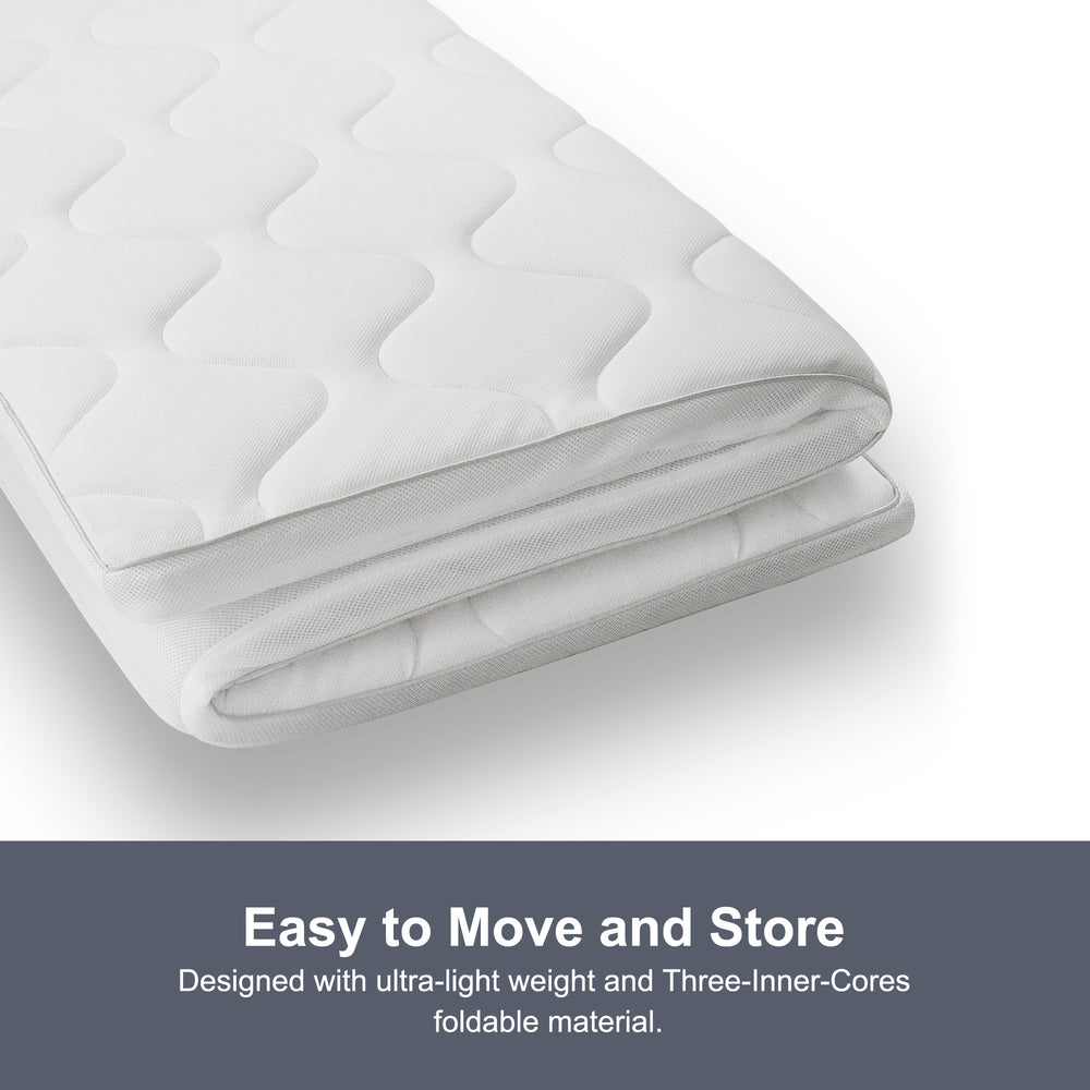 The Smafan Kaiteki 2.75 Inch Air Fiber Mattress Topper was inspired by those who suffer from chronic sleep ailments including painful muscles, stiff joints, and trouble falling and remaining asleep. Designed with an outer cover made of premium polyester and 3 inner cores made of innovative 4D Air Fiber material, the Kaiteki creates the optimal sleep conditions that can help mitigate pain and discomfort.