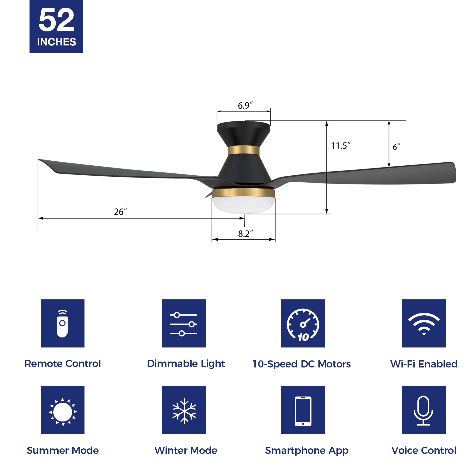 This Livex 52&#39;&#39; smart ceiling fan allows you to adjust different lights and fan speeds via full-control remote,smart WIFI apps,Google Assistant or Amazon Alexa.It is quiet a perfect pick to replace any existing DC ceiling fans in your home.