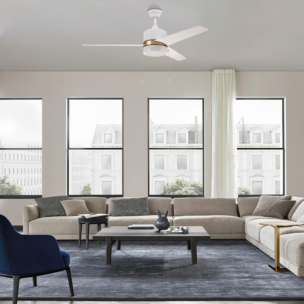 Pristine white exterior, elegant plywood blades, charming LED light cover come together to create the subtle yet refined Marais 52” Ceiling Fan. 