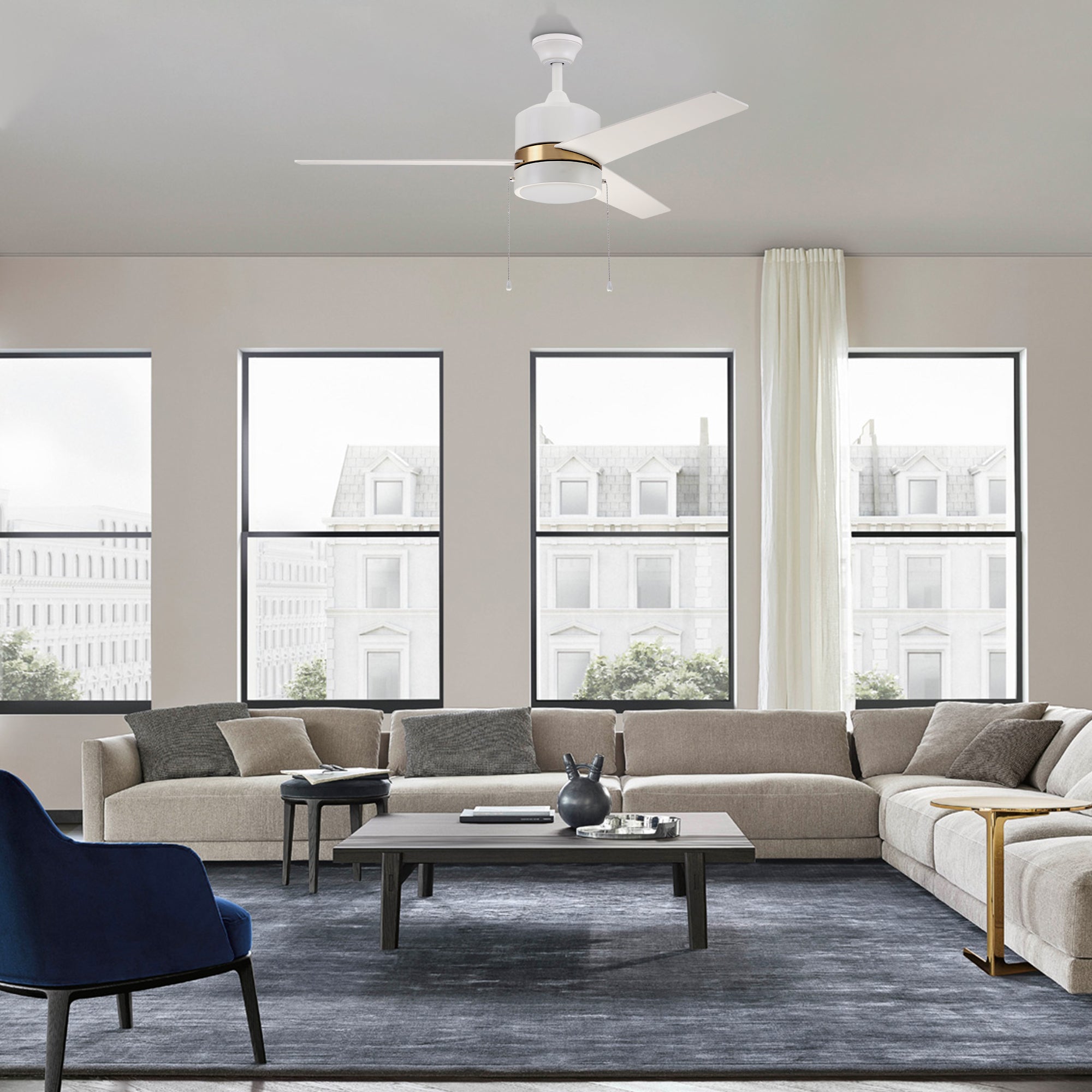 Pristine white exterior, elegant plywood blades, charming LED light cover come together to create the subtle yet refined Marais 52” Ceiling Fan. 