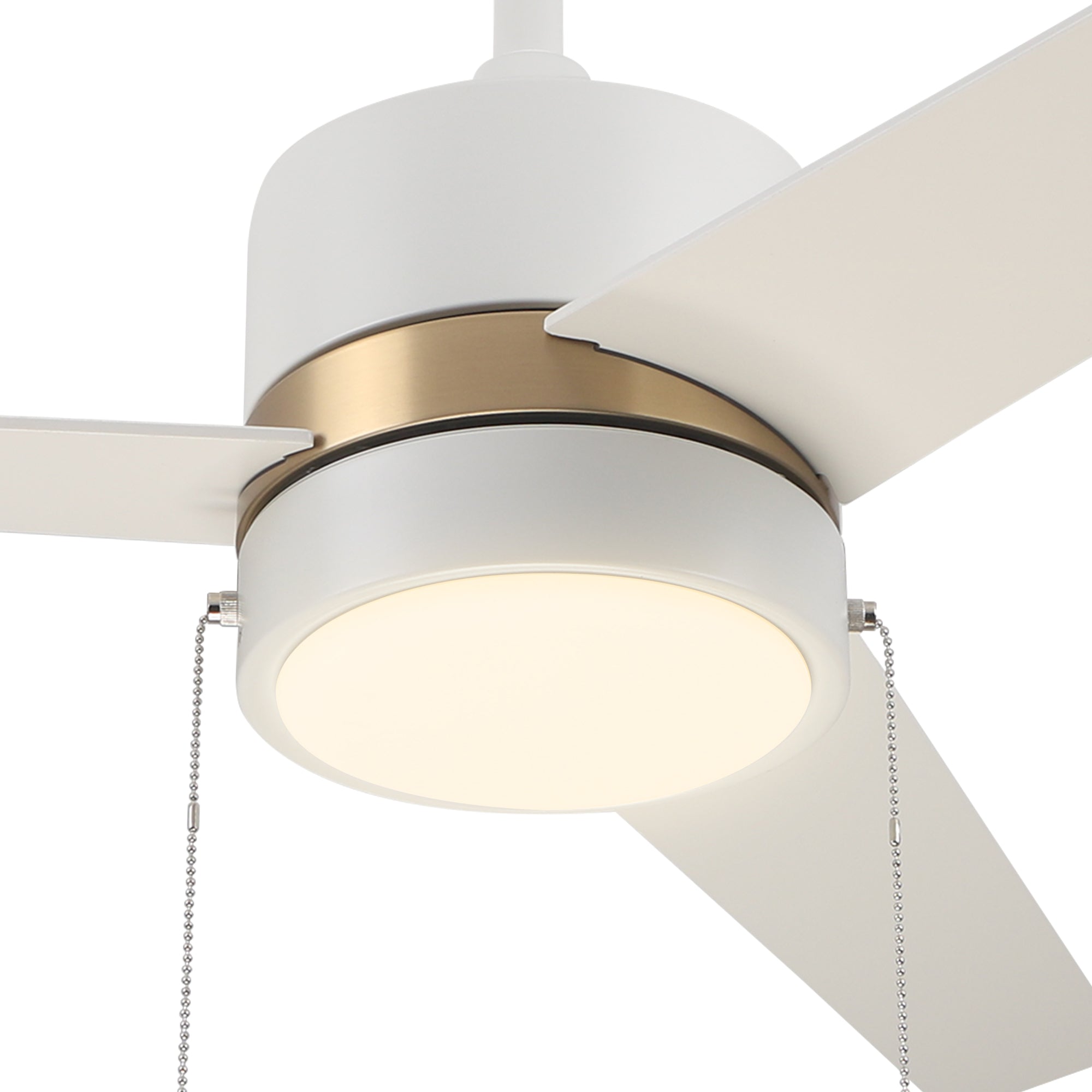 Pristine white exterior, elegant plywood blades, charming LED light cover come together to create the subtle yet refined Marais 52” Ceiling Fan. #color_white