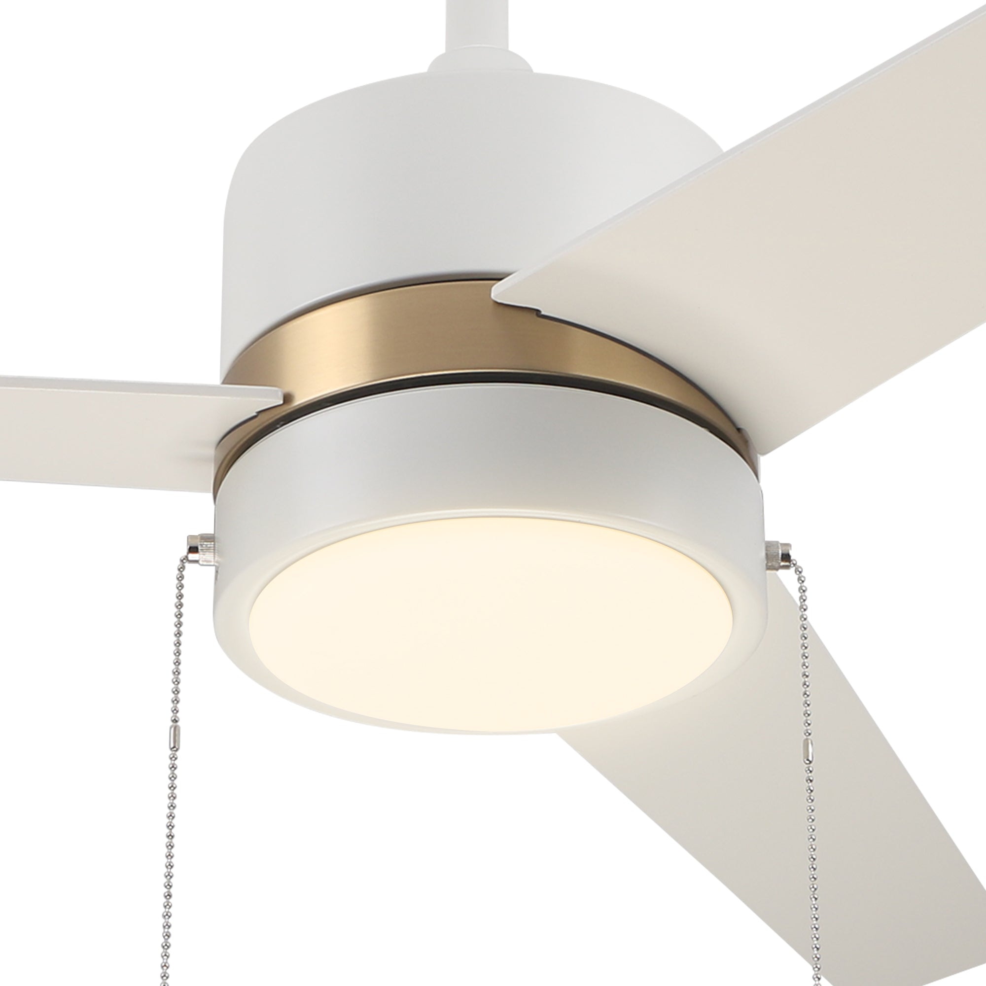 Pristine white exterior, elegant plywood blades, charming LED light cover come together to create the subtle yet refined Marais 52” Ceiling Fan. #color_White