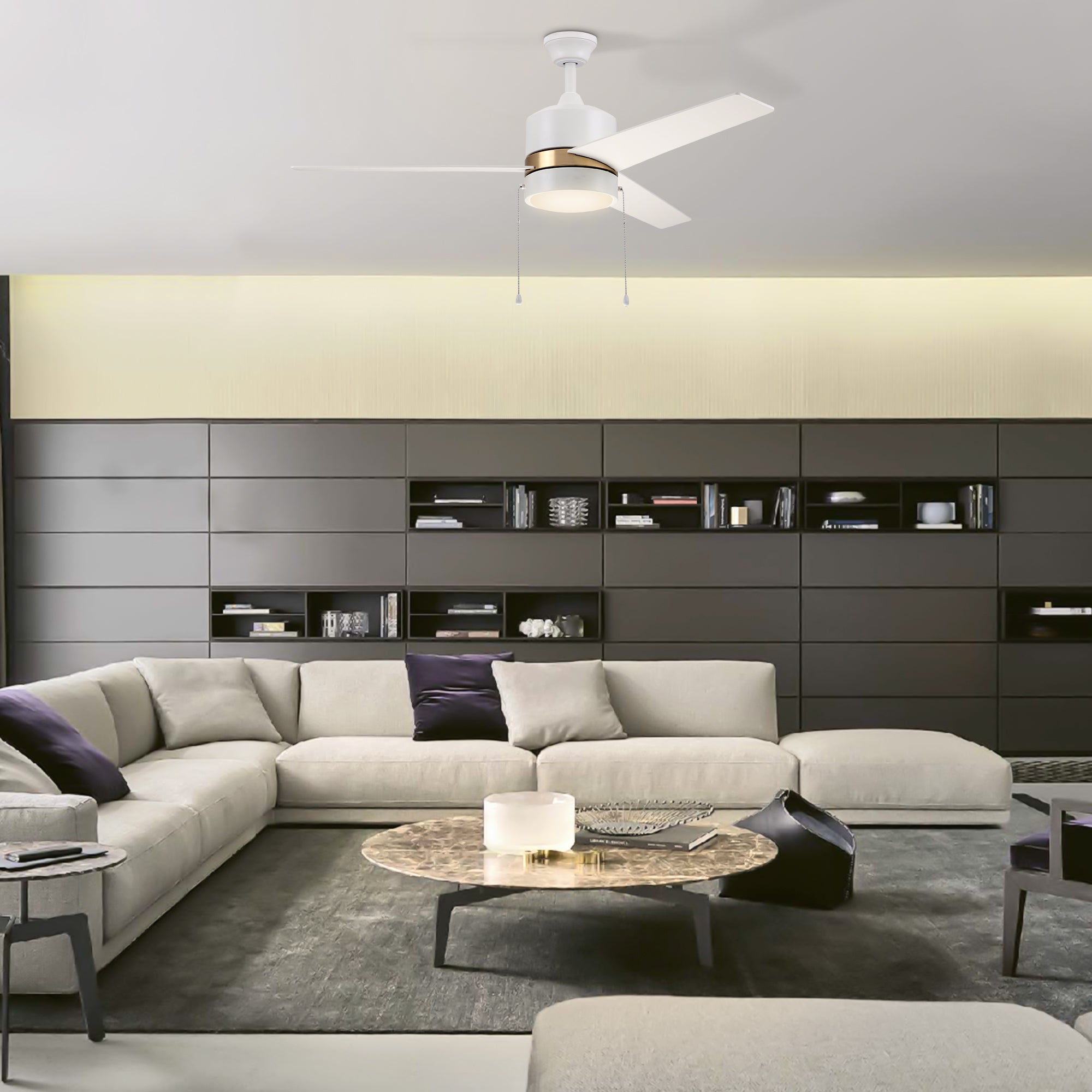 Pristine white exterior, elegant plywood blades, charming LED light cover come together to create the subtle yet refined Marais 52” Ceiling Fan. #color_white