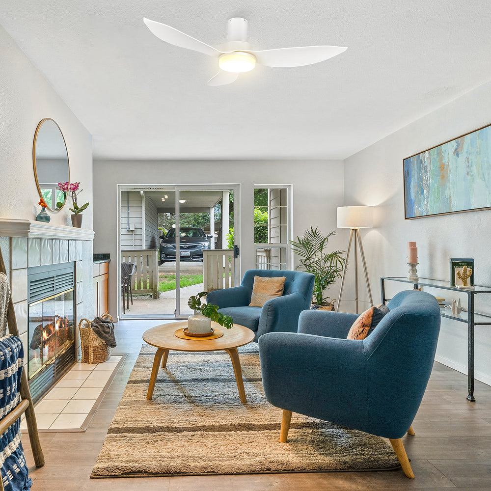 No space is too small for the Nefyn 36/45 inches flush mount ceiling fan! Designed with a compact exterior, a flush mount, an advanced DC motor, and luminous LED lighting. The Nefyn remote control ceiling fan is available in a black or white finish to contrast elegantly or blend seamlessly into the decor of your preference. 