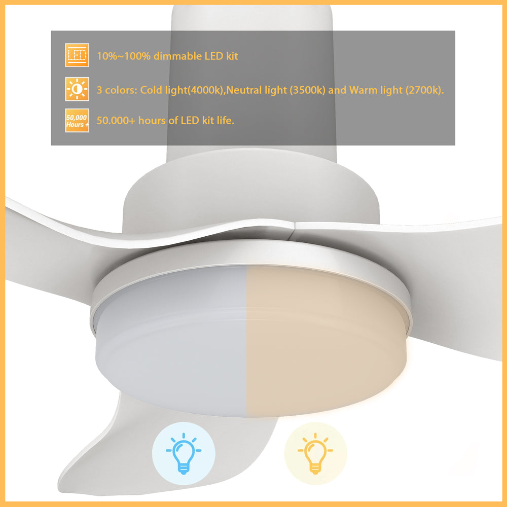 No space is too small for the Nefyn 36/45 inches flush mount ceiling fan! Designed with a compact exterior, a flush mount, an advanced DC motor, and luminous LED lighting. The Nefyn remote control ceiling fan is available in a black or white finish to contrast elegantly or blend seamlessly into the decor of your preference. 