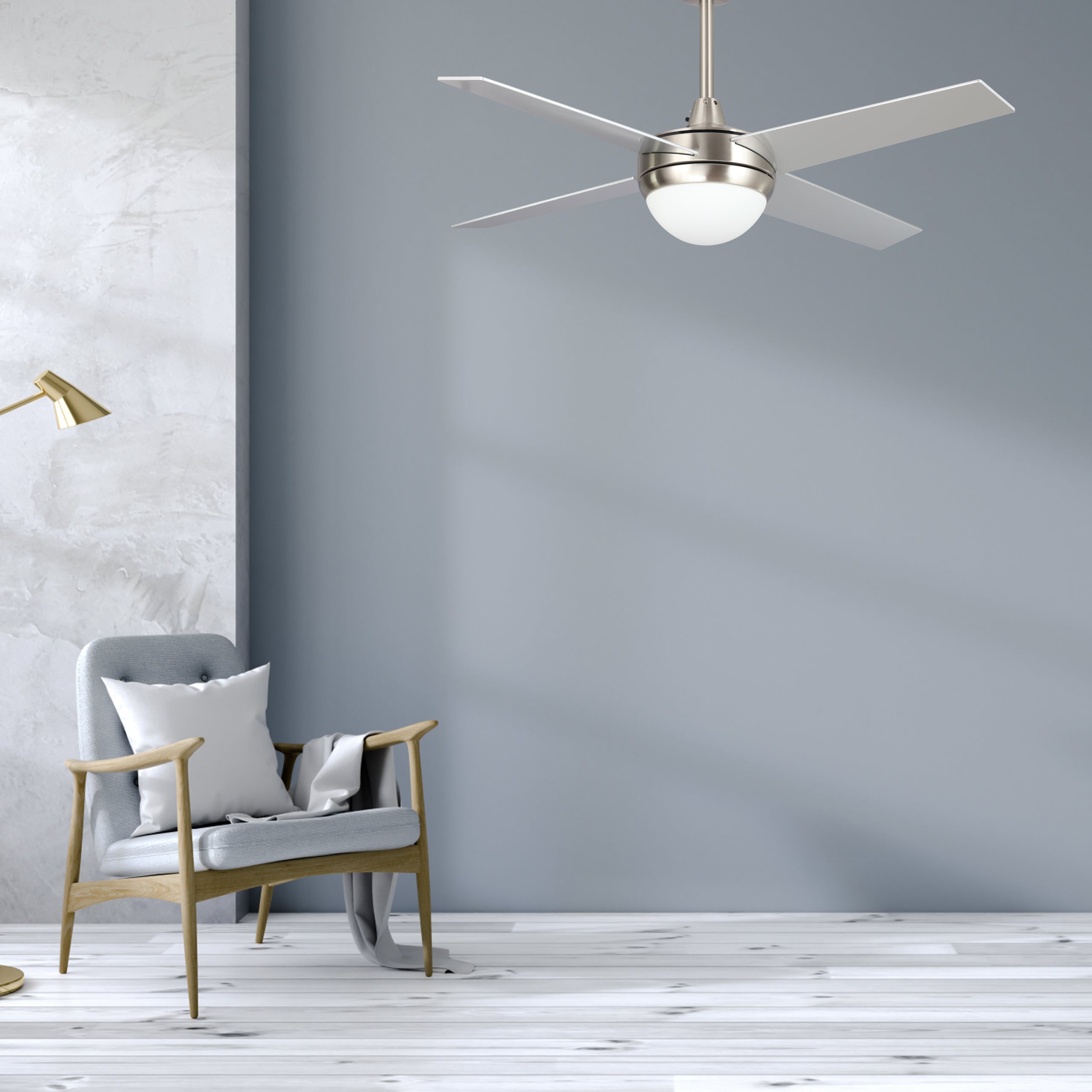 This Nova 52'' Smart Ceiling Fan keeps your space cool, bright, and stylish. It is a soft modern masterpiece perfect for your large indoor living spaces. This Wifi smart ceiling fan use elegant Plywood blades and compatible with LED Light. #color_silver