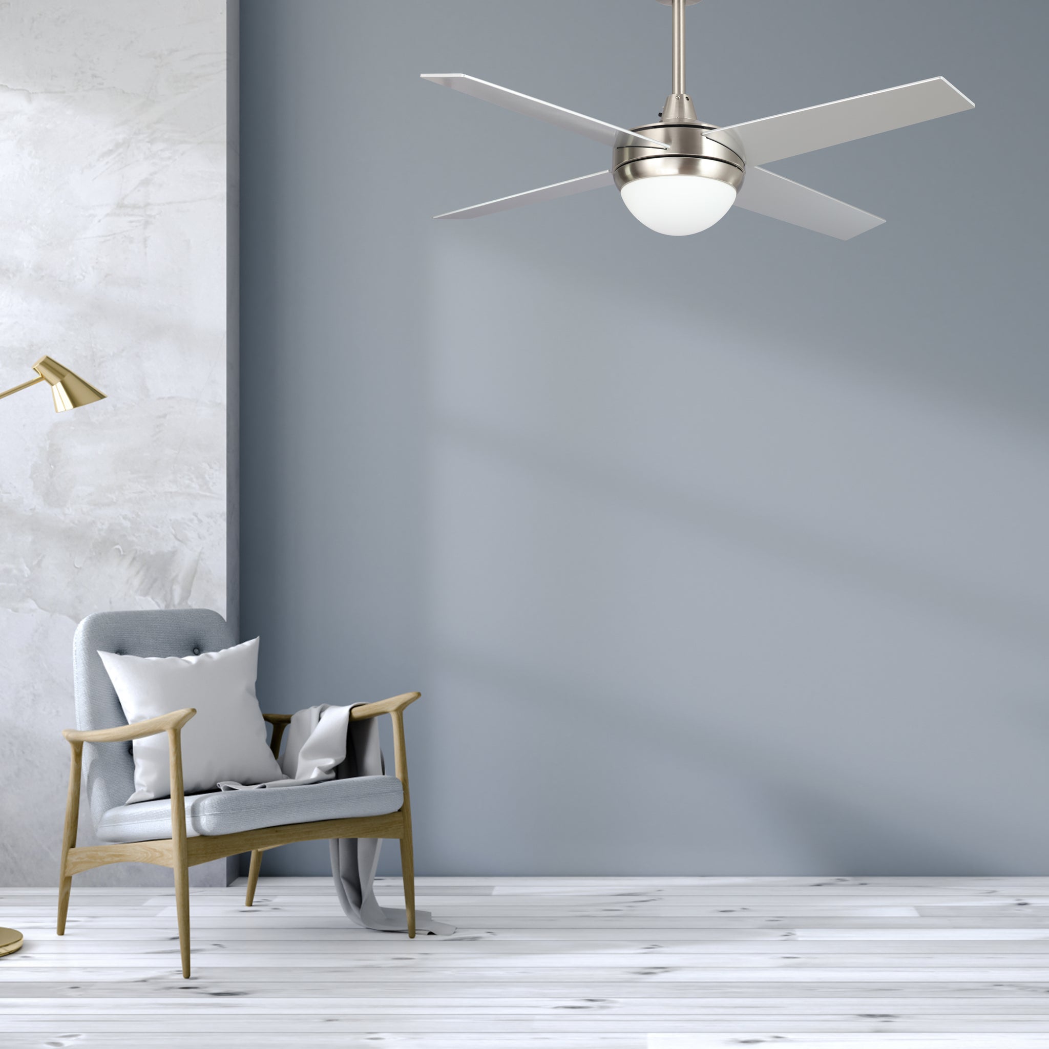 This Nova 52'' Smart Ceiling Fan keeps your space cool, bright, and stylish. It is a soft modern masterpiece perfect for your large indoor living spaces. This Wifi smart ceiling fan use elegant Plywood blades and compatible with LED Light. #color_silver