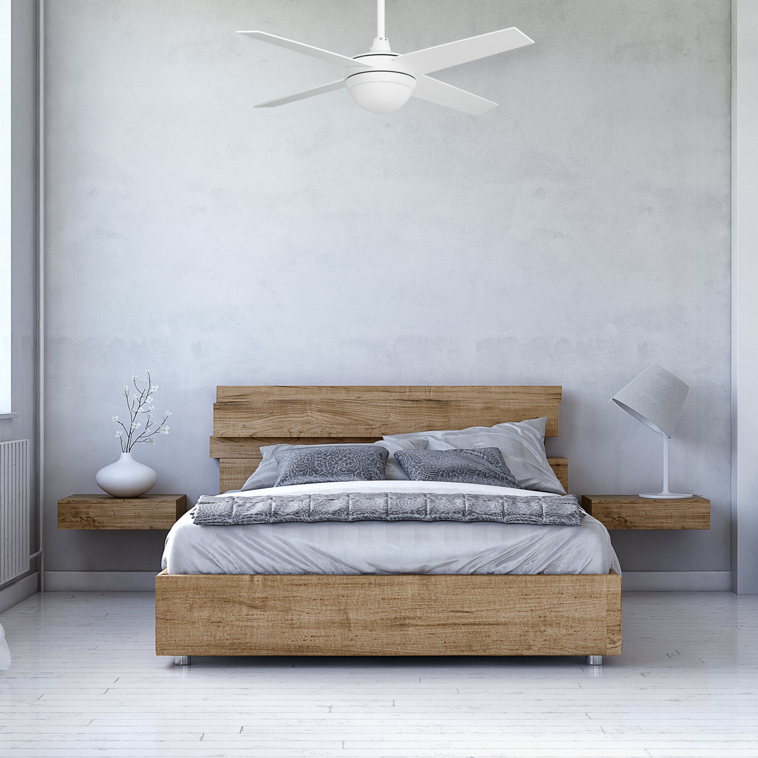 This Nova 52'' Smart Ceiling Fan keeps your space cool, bright, and stylish. It is a soft modern masterpiece perfect for your large indoor living spaces. This Wifi smart ceiling fan use elegant Plywood blades and compatible with LED Light. #color_White