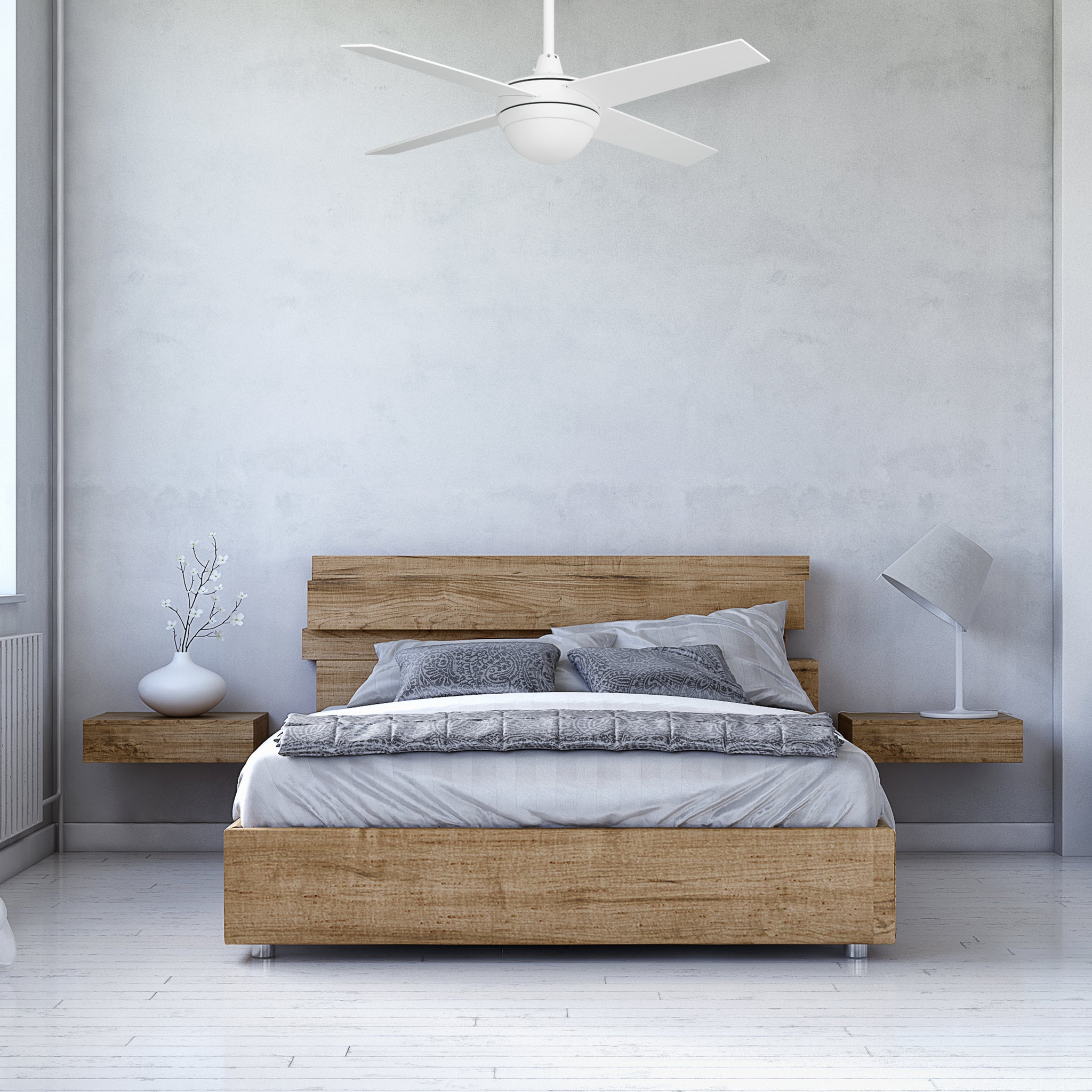 This Nova 52'' Smart Ceiling Fan keeps your space cool, bright, and stylish. It is a soft modern masterpiece perfect for your large indoor living spaces. This Wifi smart ceiling fan use elegant Plywood blades and compatible with LED Light. #color_white