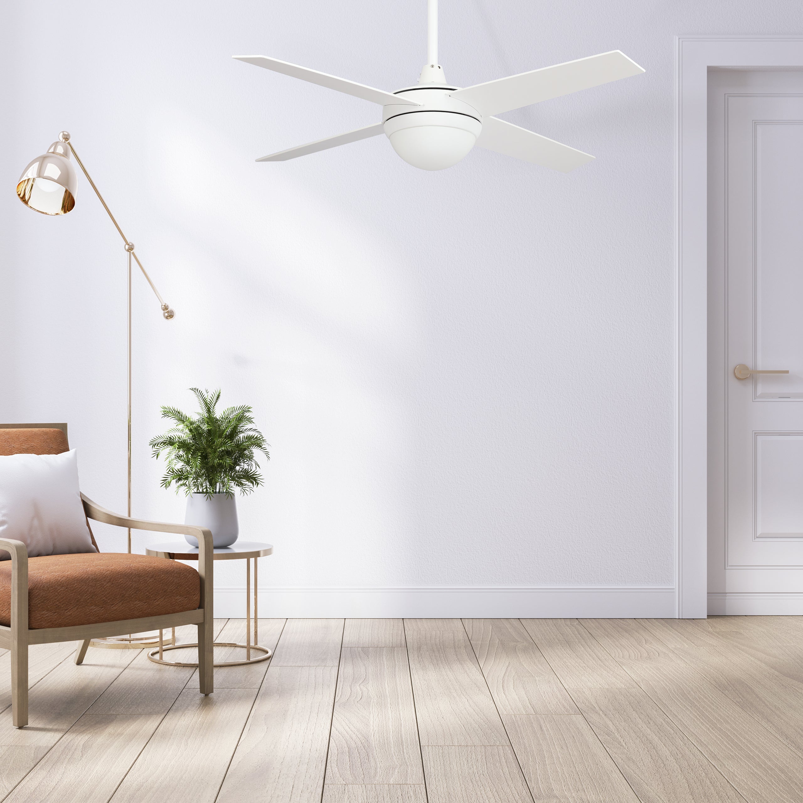 This Nova 52'' Smart Ceiling Fan keeps your space cool, bright, and stylish. It is a soft modern masterpiece perfect for your large indoor living spaces. This Wifi smart ceiling fan use elegant Plywood blades and compatible with LED Light. #color_White